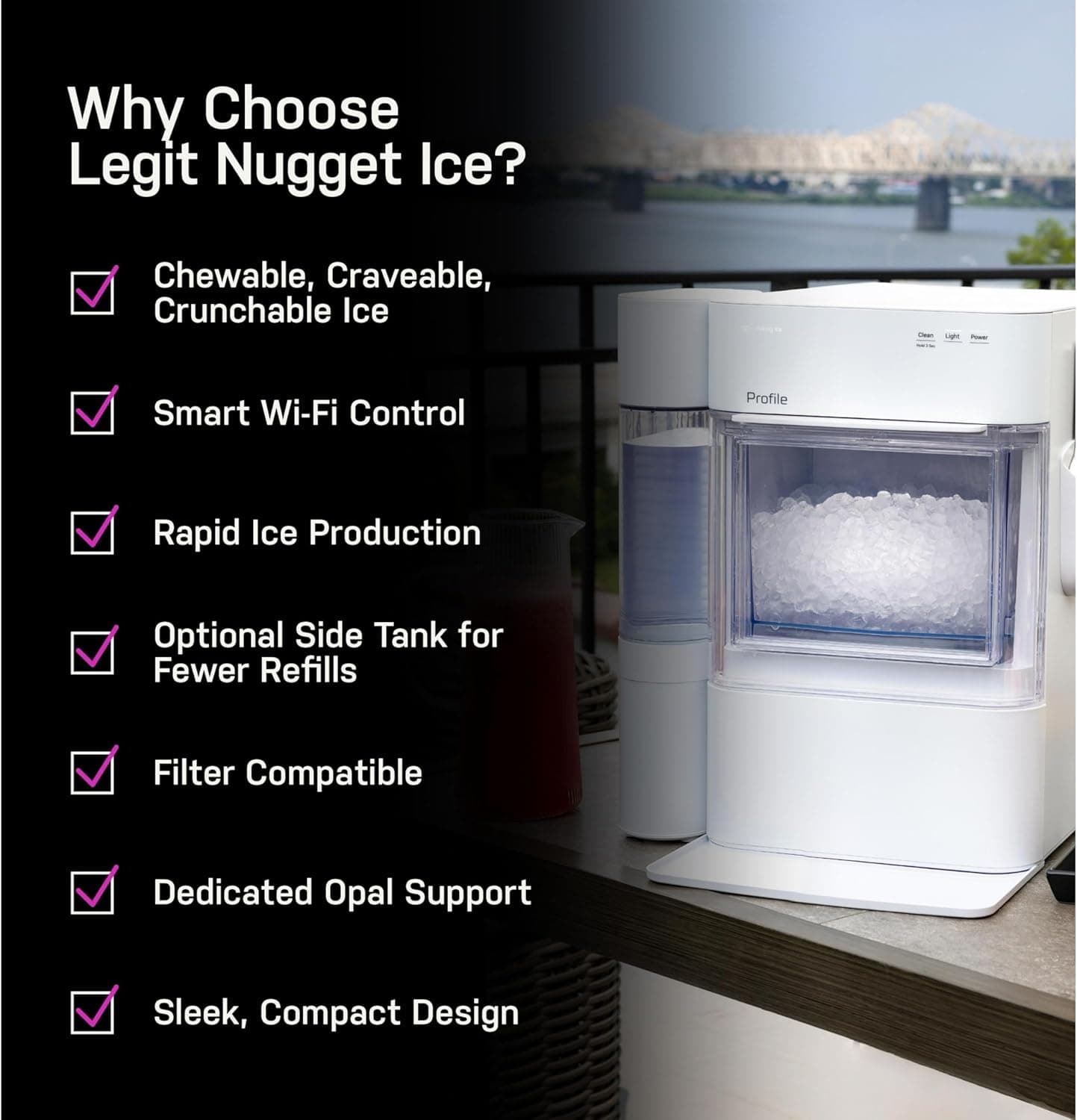 GE Profile Opal 2.0 Ultra Nugget Ice Maker with Side Tank and Scale Inhibiting Filter, Scoop Included, 38 lbs in 24 Hours, Pellet Ice Machine with WiFi & Smart Connected, Stainless Steel - Image 11
