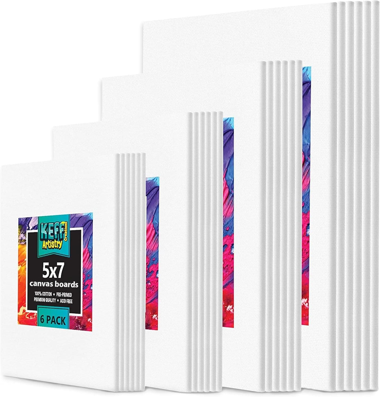 KEFF 24-Pack Canvas for Painting, 6 of 5x7, 8x10, 9x12,11x14 Painting Canvas Boards, Art Supplies for Adults & Kids - 100% Cotton Primed Canvases for Painting for Acrylic, Oil, Watercolor, Tempera 24 Pack - 6 of Each, 5x7, 8x10, 9x12, 11x14 24 - Image 2