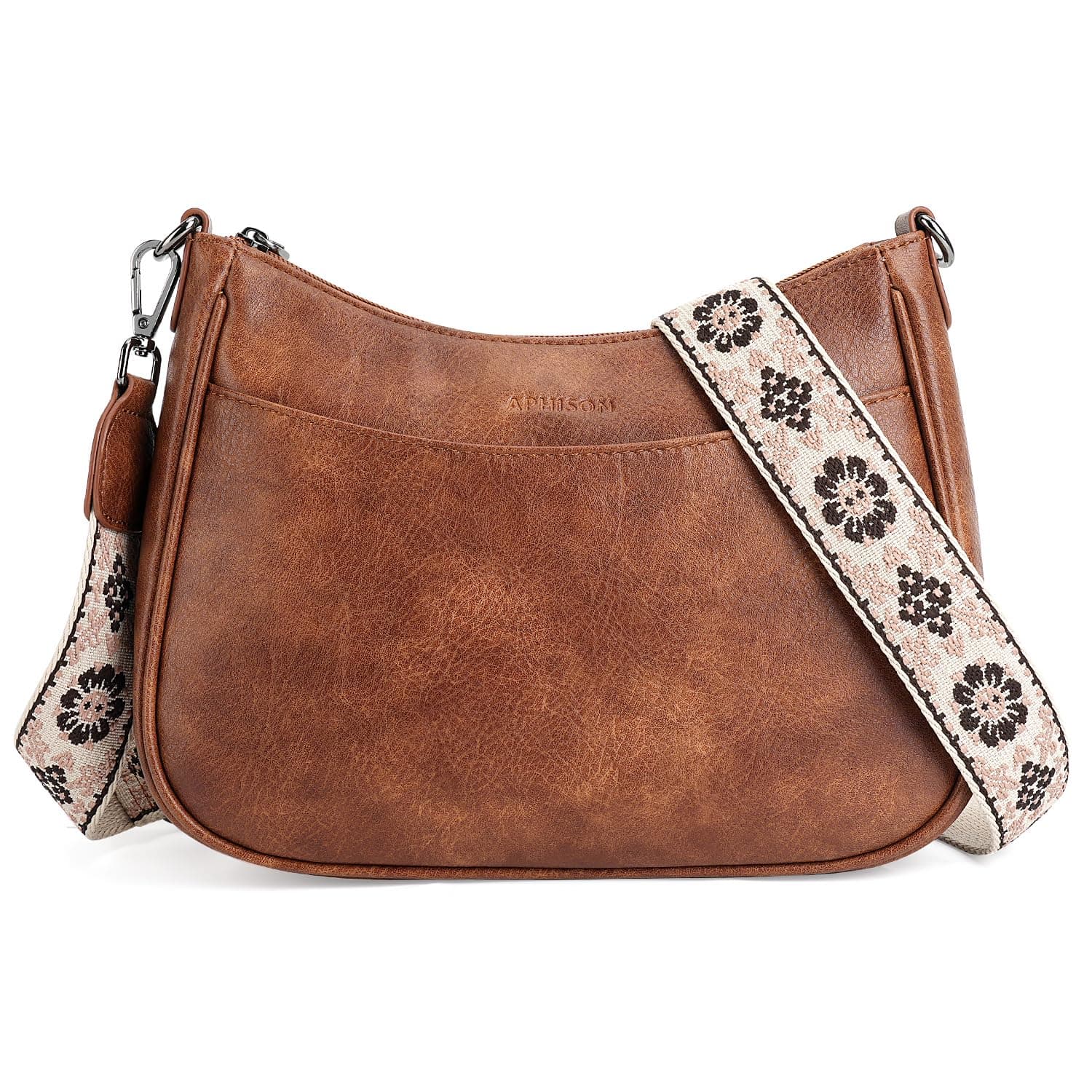 APHISON Trendy Leather Crossbody Purse with Adjustable Strap, Women's Shoulder Handbag 01-brown