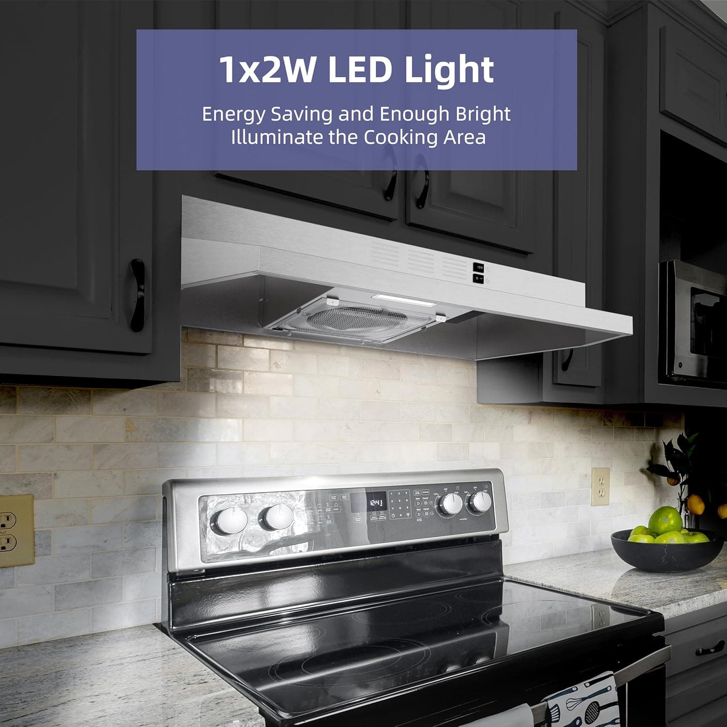 FIREGAS 30 inch Range Hood Under Cabinet, Ducted/Ductless Convertible Stainless Steel Kitchen Range Hood with Rocker Button Control, 2 Speed Exhaust Fan, 300 CFM Aluminum Filter Included Stainless Steel 30 Inch - Image 6