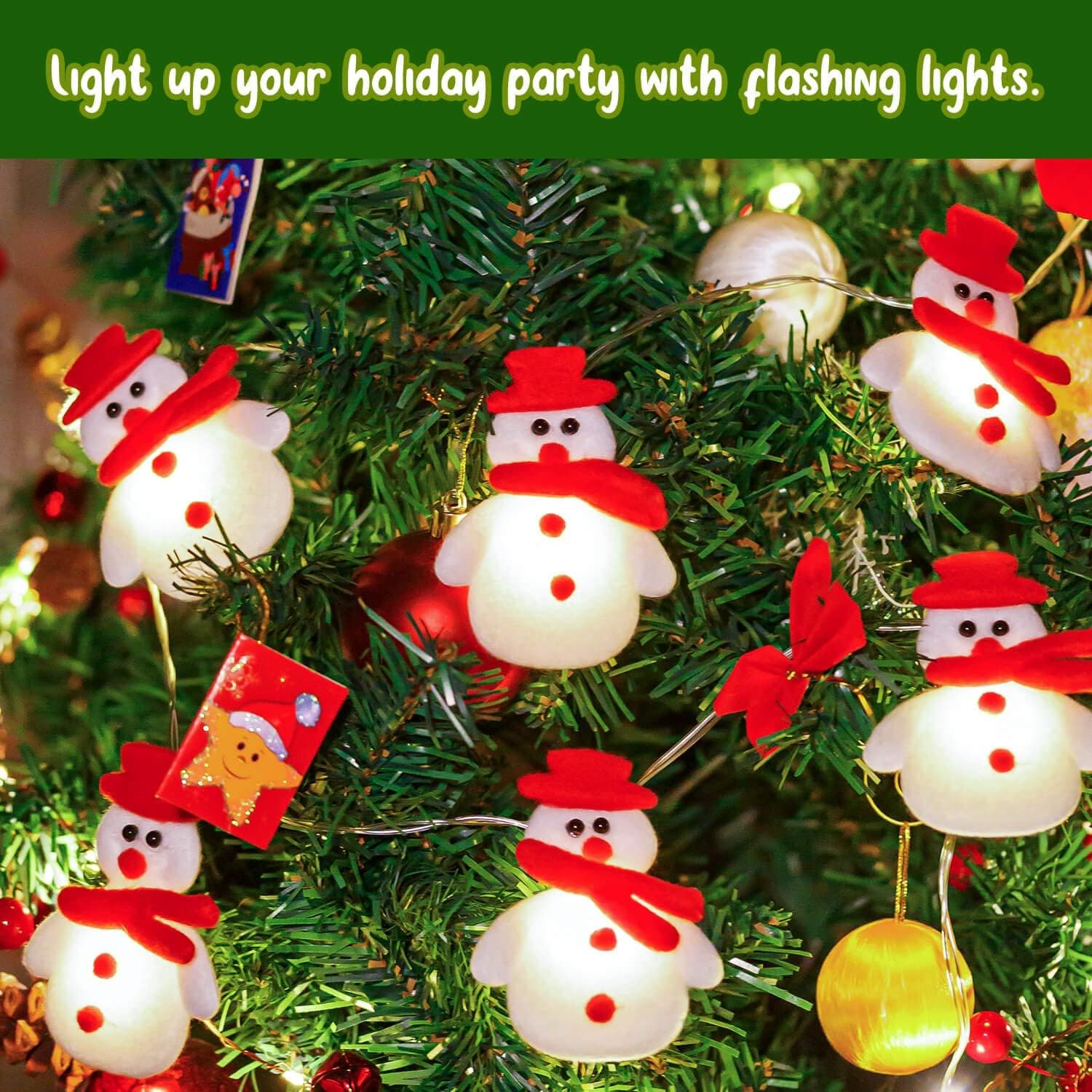 ZAUGONTW Christmas Snowman String Lights - 10 LEDs 5.4ft Waterproof Light Up String Lights, Short Plush Light for Christmas Decorations (Battery Operated) - Image 4