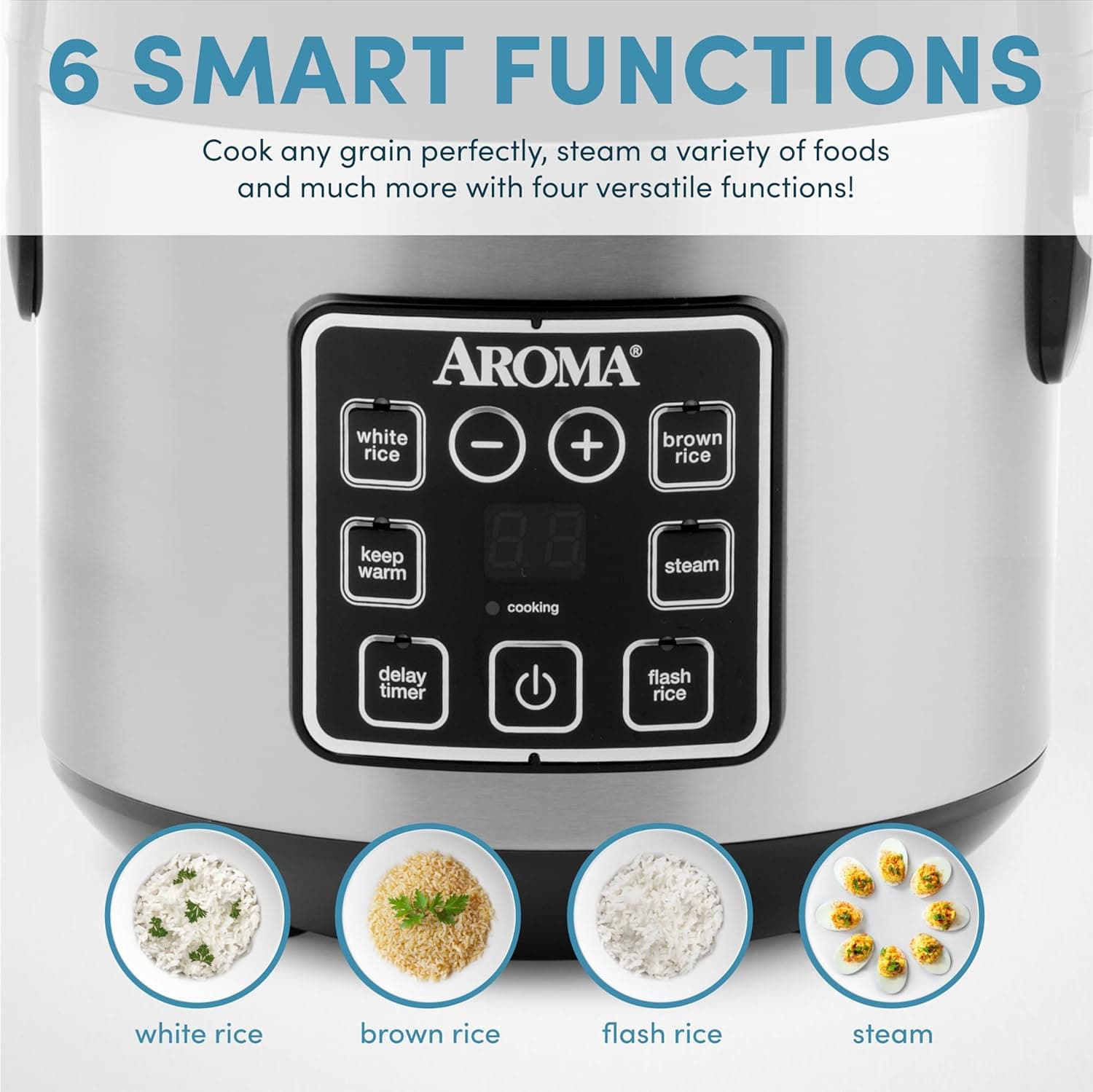 AROMA Digital Rice Cooker, 4-Cup (Uncooked) / 8-Cup (Cooked), Steamer, Grain Cooker, Multicooker, 2 Qt, Stainless Steel Exterior, ARC-914SBD 4 Cup Uncooked / 8 Cup Cooked - Image 5