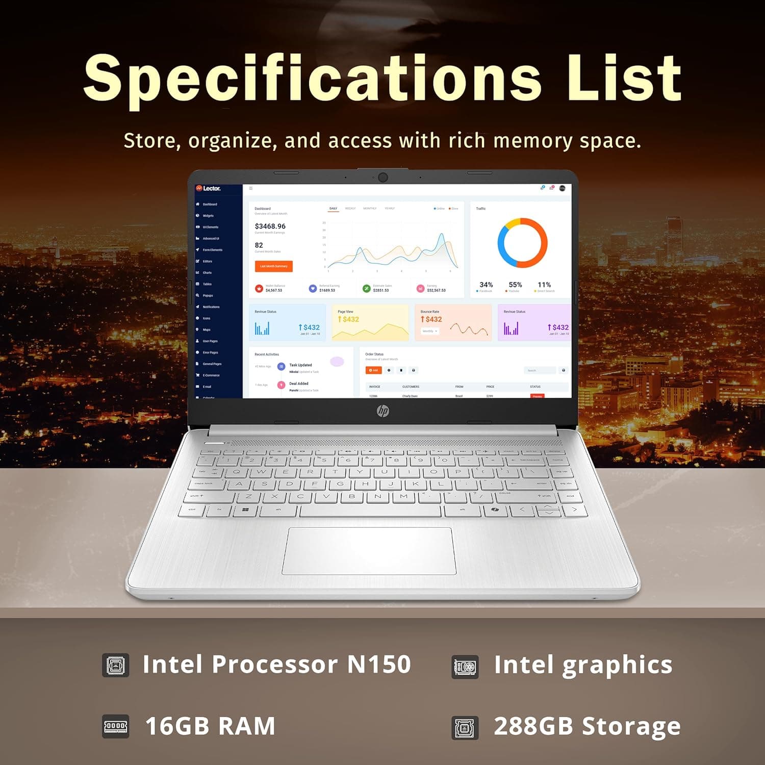 HP Stream 14" HD BrightView Laptop, Intel Celeron N150, 16GB RAM, 288GB Storage (128GB eMMC + 160GB Docking Station Set), Intel UHD Graphics, 720p Webcam, Wi-Fi, 1 Year Office 365, Win 11 S, Silver 16GB | 288GB Storage Silver - Image 4