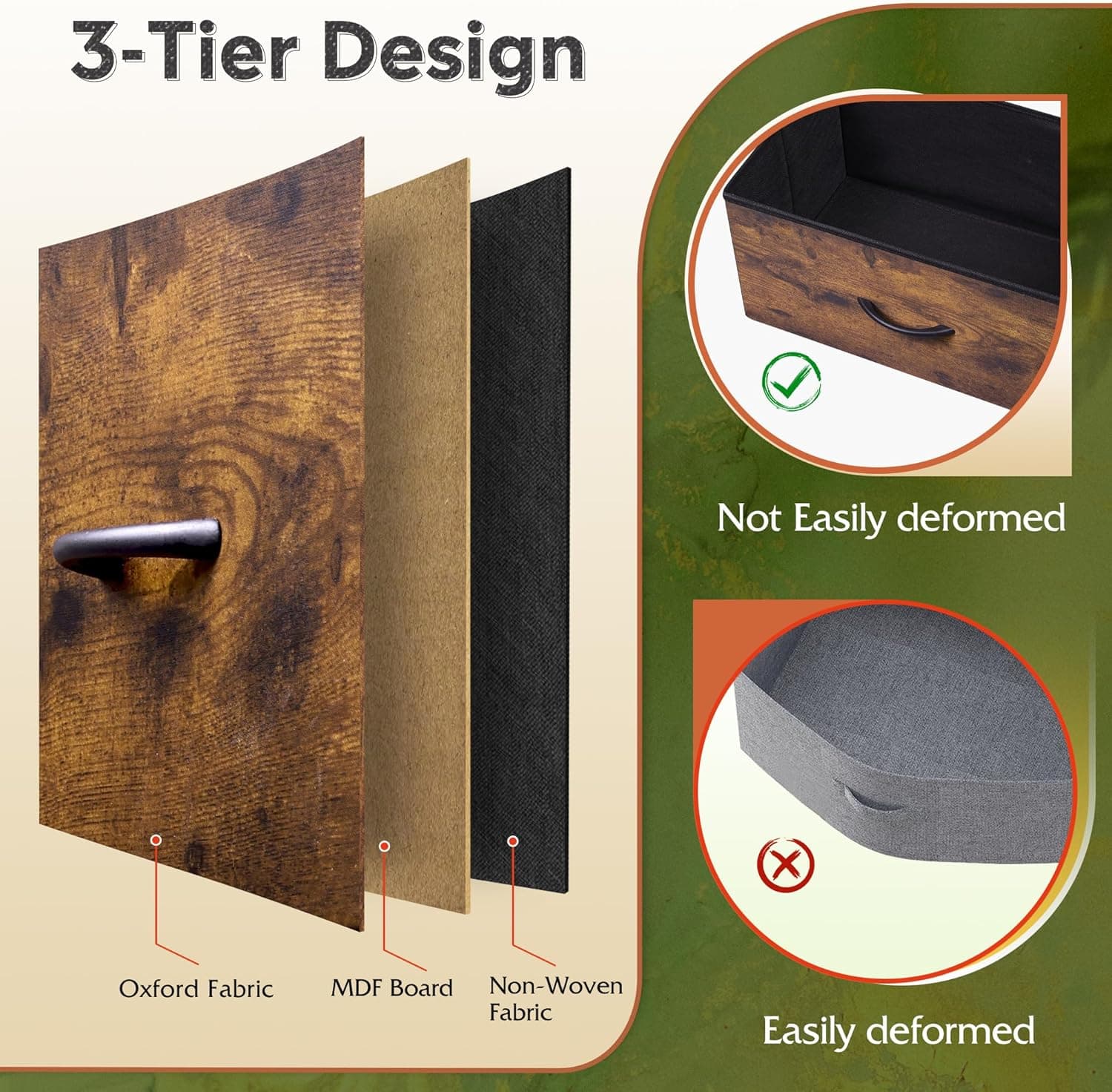 WLIVE 9-Drawer Dresser, Fabric Storage Tower for Bedroom, Hallway, Entryway, Closet, Tall Chest Organizer Unit with Fabric Bins, Steel Frame, Wood Top, Easy Pull Handle, Rustic Brown Wood Grain Print - Image 6