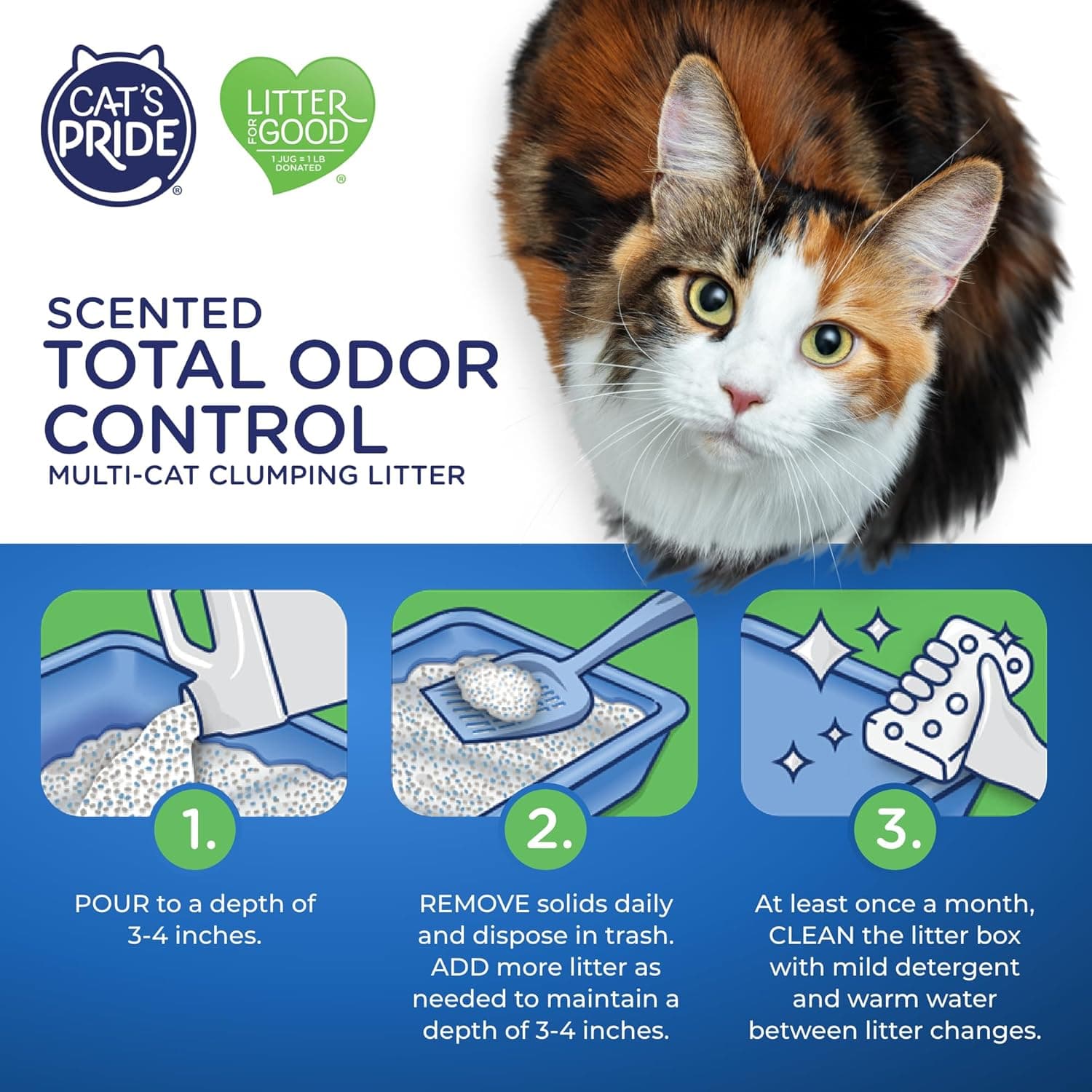 Cat's Pride Max Power: Total Odor Control - Up to 10 Days of Powerful Odor Control - Strong Clumping - 99% Dust Free - Multi-Cat Litter, Scented, 15 Pounds 15 lbs Total Odor Control Scented - Image 5