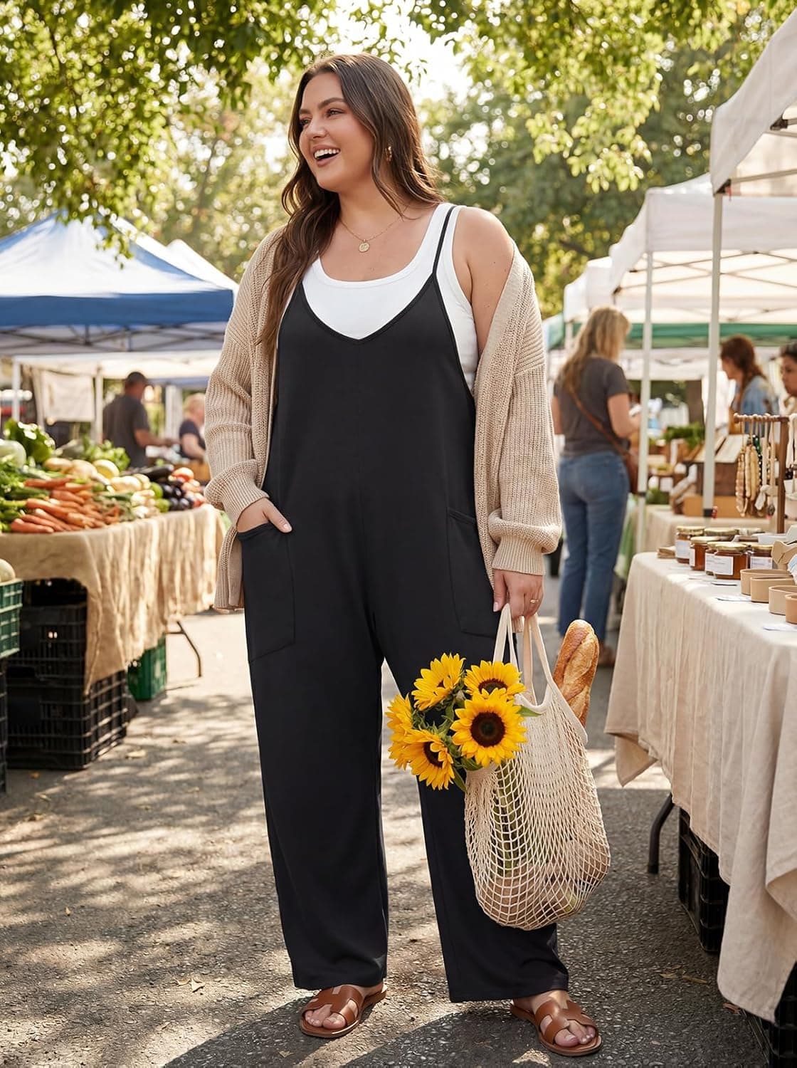 OLRIK Mujeres Tallas Grandes Overoles con Tirantes Ajustables Mono Elástico Suelto y Cómodo con Bolsillo Outfits de Primavera Verano 2026 Negro 3X - Image 3
