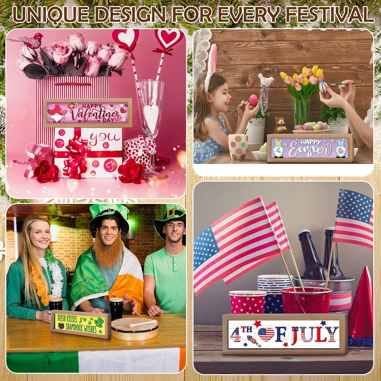 Barydat Interchangeable Season Sign Interchangeable Welcome Wood Sign for Table Decorative Seasonal Sign Decor with a Wooden Frame Wreaths for Fall Thanksgiving Halloween Autumn Decor Retro - Image 7