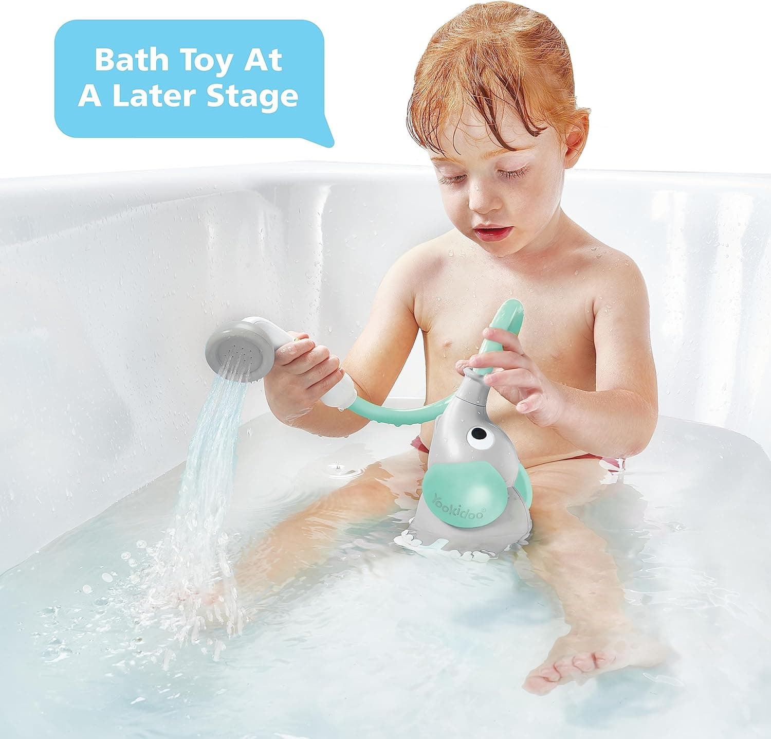 Yookidoo Baby Bath Shower Head - Elephant Water Pump with Trunk Spout Rinser - Control Water Flow from 2 Elephant Trunk Knobs for Maximum Fun in Tub or Sink for Newborn Babies - Image 3