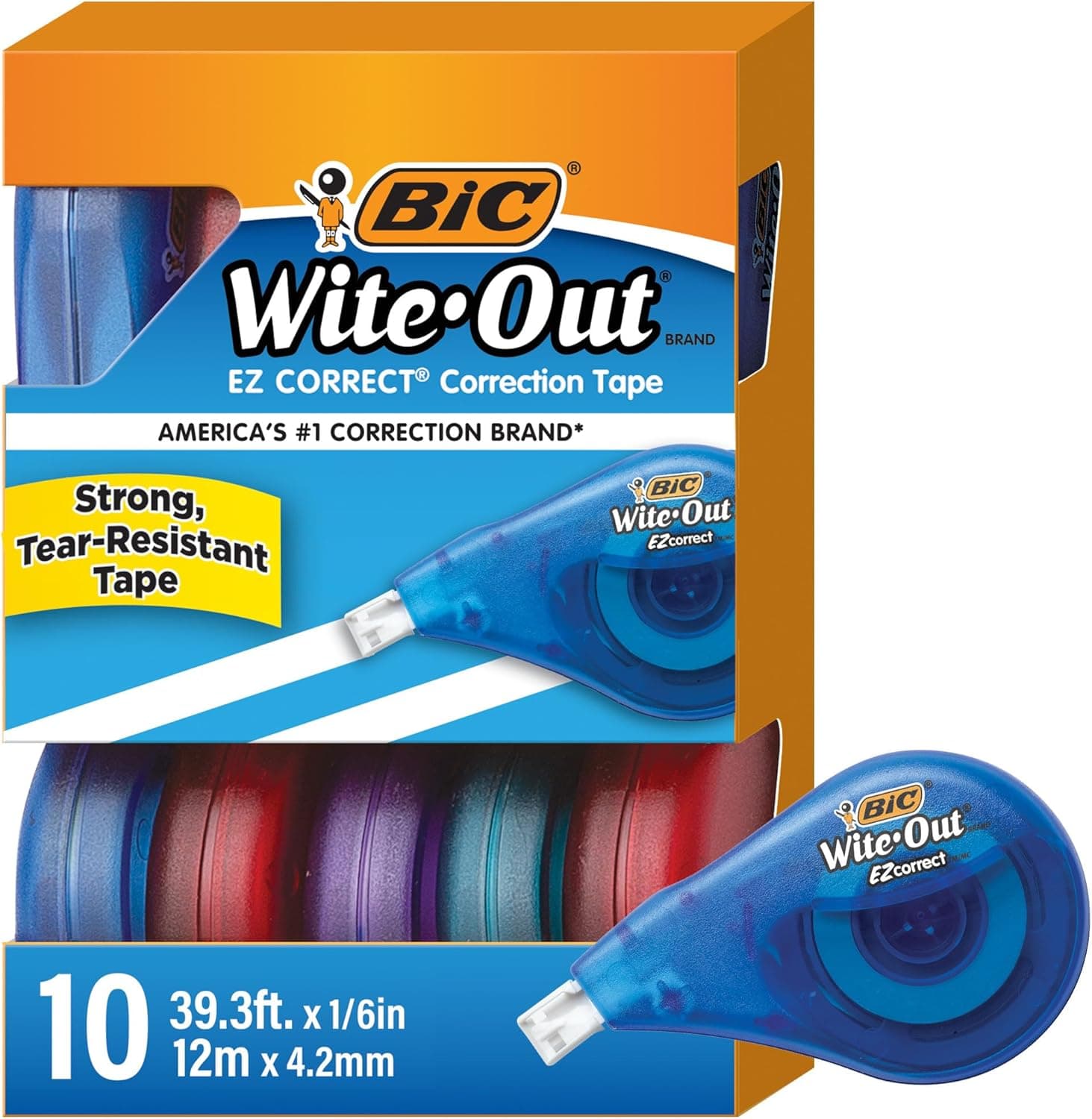 Cinta Correctora BIC Wite-Out EZ Correct Resistente al Desgarro con 39.3 pies de Cinta, Paquete de 10 en Blanco - Image 2