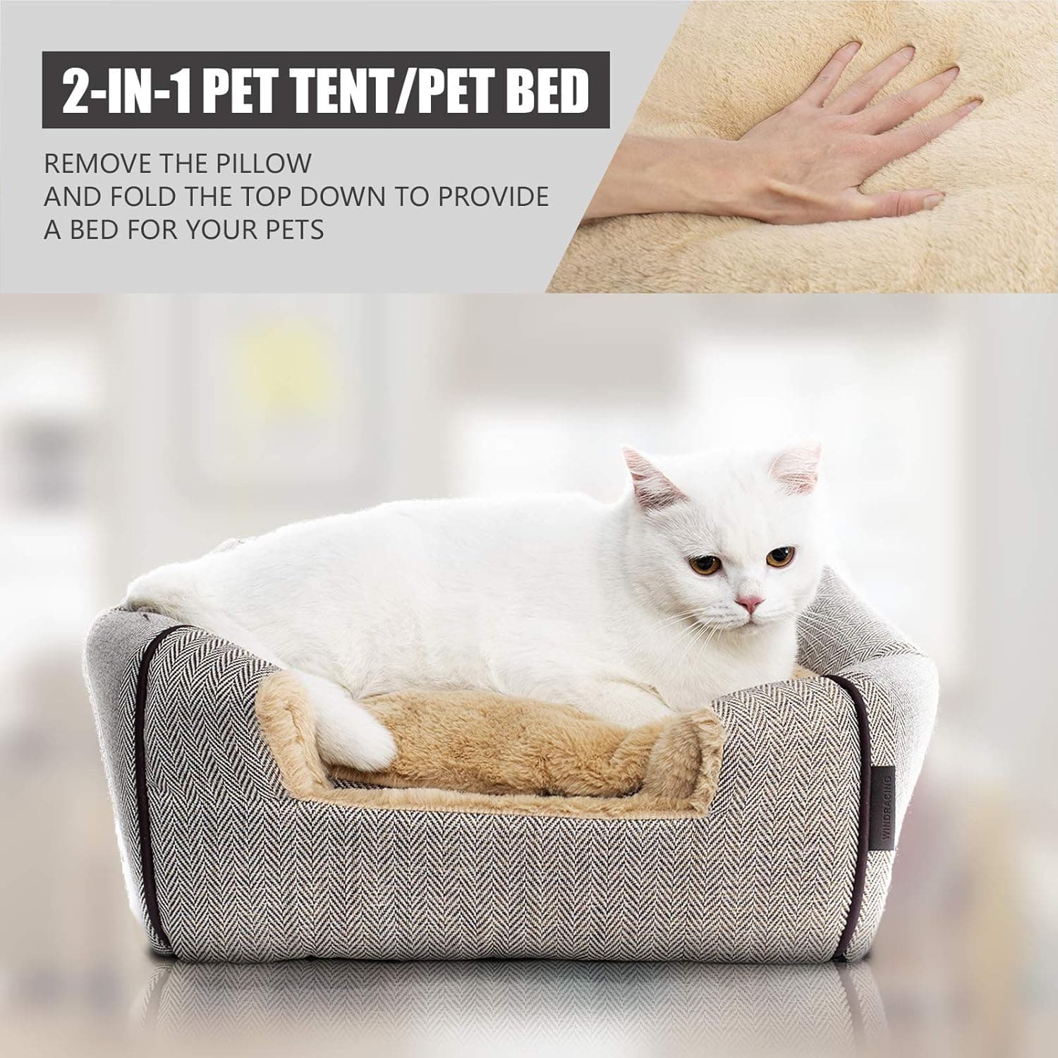 WINDRACING Cat Bed for Indoor Cats - Cat Cave Beds Cat House Cat Tent with Removable Washable Cushioned Pillow, Soft Kitten beds,Cat Beds & Furniture, for Small and Medium Pet Bed M(15 x 15 x 15 Inch) Beige - Image 5