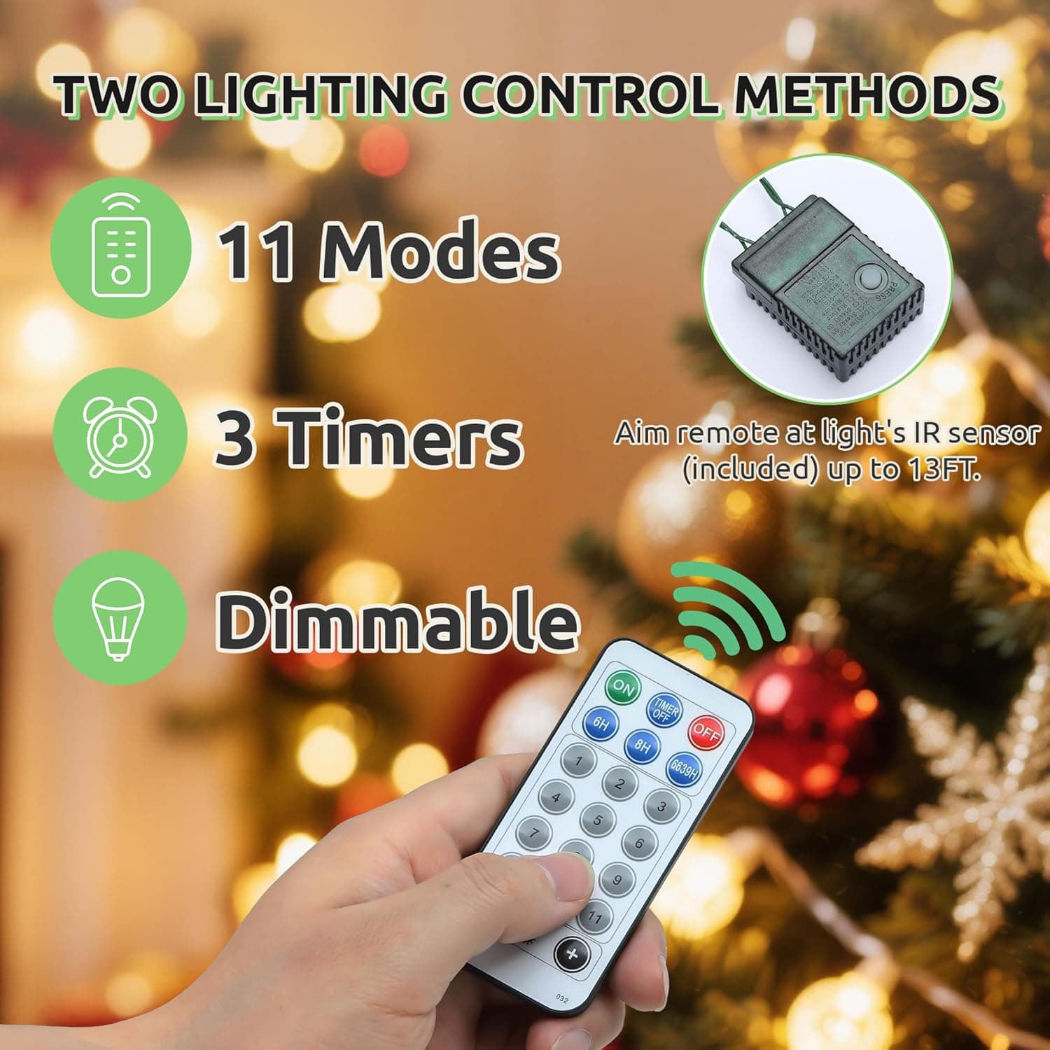 GOOBED Prelit Christmas Tree with Remote, 6 FT Green Christmas Tree with Hinged Branches & Foldable Stand, Artificial Xmas Tree Pre Lit with 250 LED Lights & Timer - Image 6