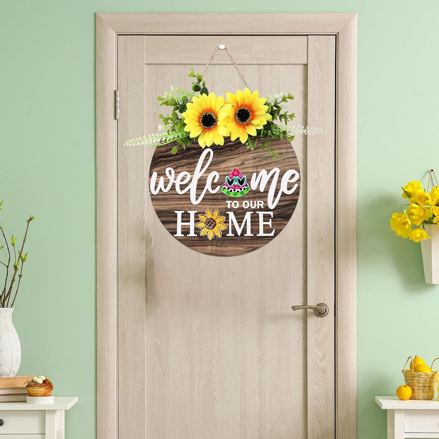 Interchangeable Welcome Sign for Front Door with 4 Seasonal Wreaths and 21 Changeable Icons, Farmhouse Rustic Outdoor Welcome Signs Porch, Holiday Spring Summer Winter Fall Decorations for Home Gifts - Image 8