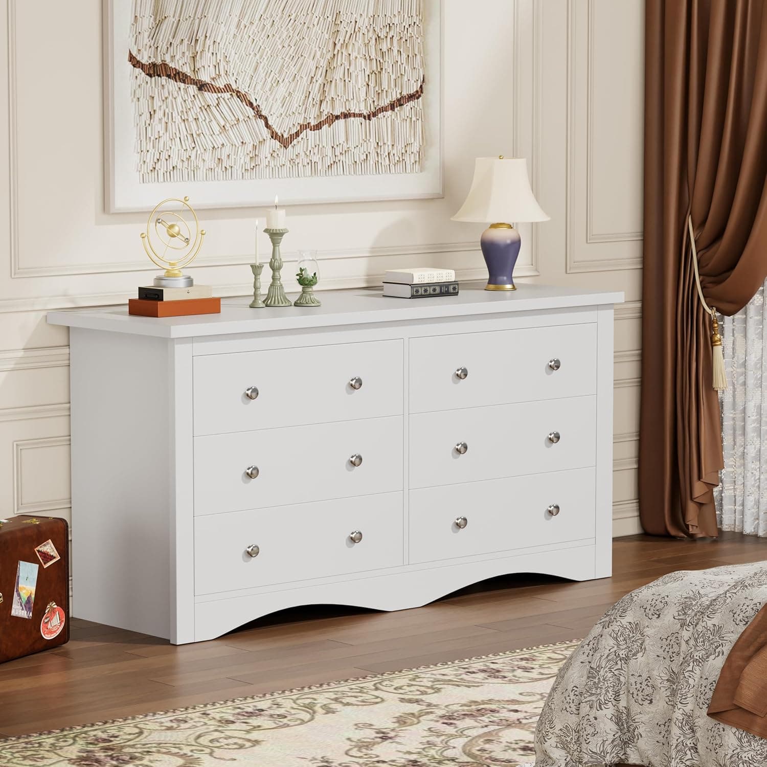 YESHOMY Dresser for Bedroom with 6 Drawers, Modern Chest of Drawers, Wooden Dressers, TV Stand for Living Room,Closet, Hallway (White) - Image 6