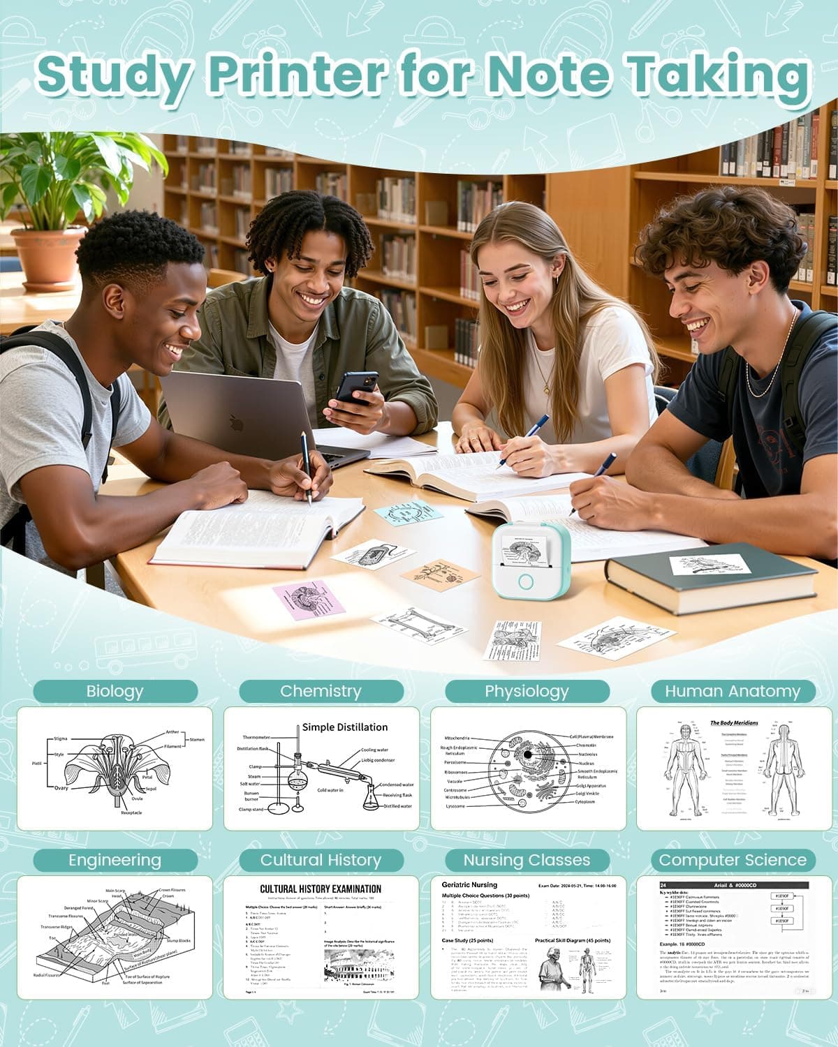 Memoking Mini Printer - T02 Sticker Printer Print Pods Portable Thermal Inkless Sticker Maker Bluetooth Pocket Impresora Portátil Instant Print for School Office Home for Study Note,Journal,DIY,Gift Green 1 Printer + 3 Rolls Paper - Image 4