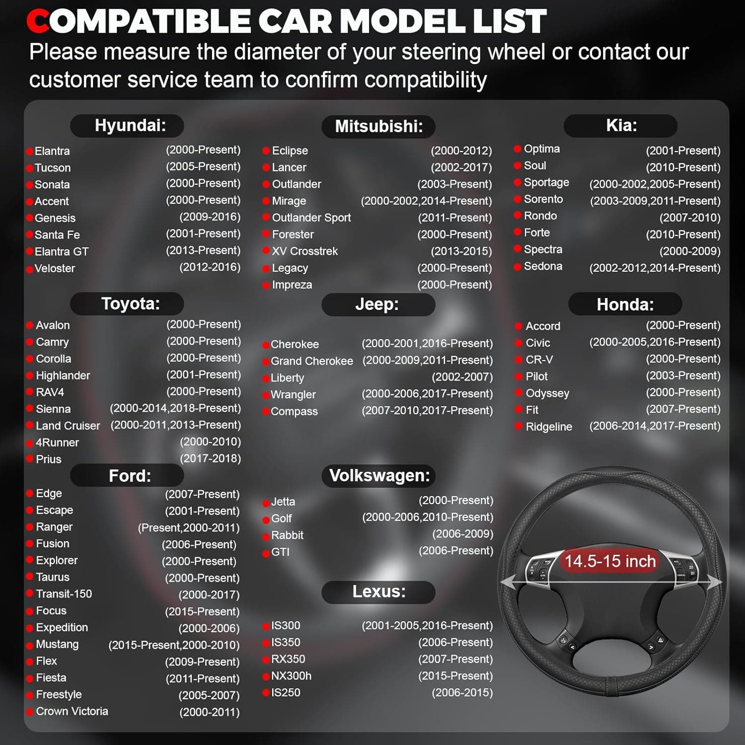 Ouzorp Car Steering Wheel Cover, Microfiber Leather Steering Wheel Covers with Anti-Slip Lining, Universal 14.5-15 inchs Black Black,Medium(Standard) Size[14.5"-15"] - Image 4