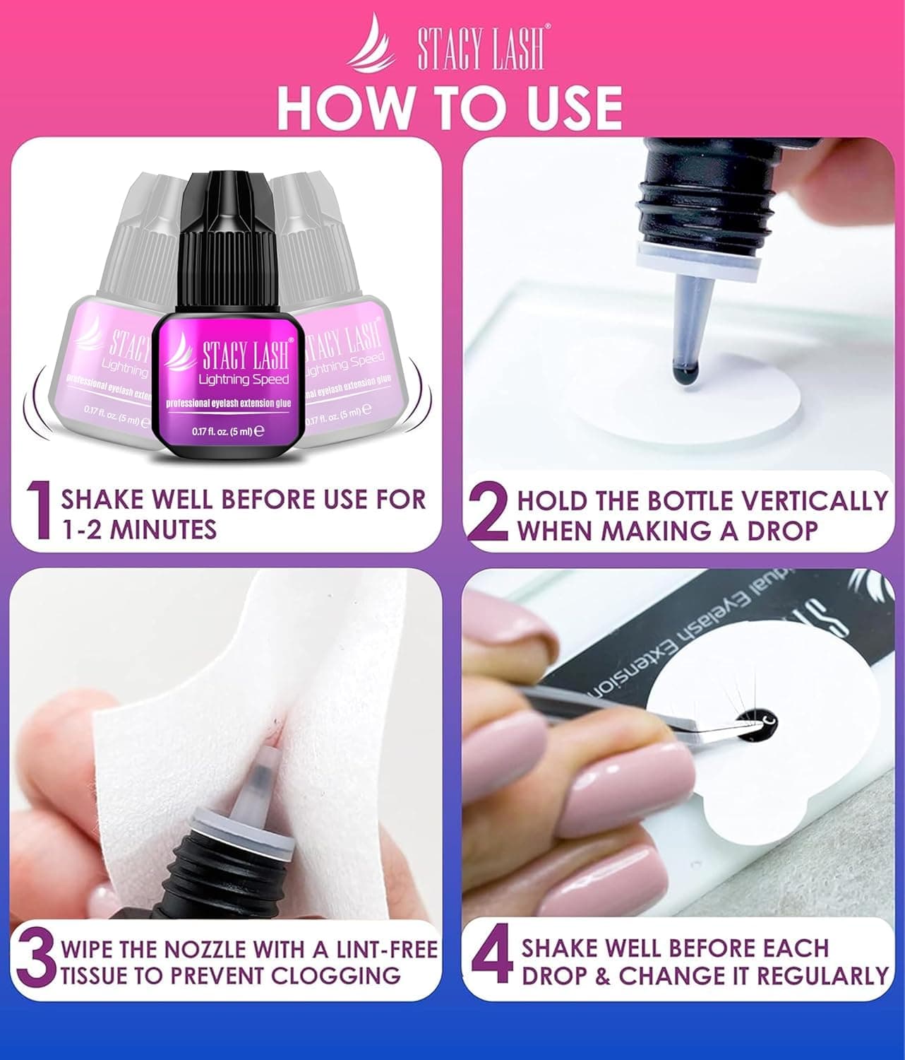 Lightning Speed Eyelash Extension Glue – Stacy Lash 5ml /0.17 fl.oz / 0.3 Sec Dry/Retention – 6-8 Weeks/Extra Strong Black Adhesive/Professional Supplies 0.17 Fl Oz (Pack of 1) - Image 9