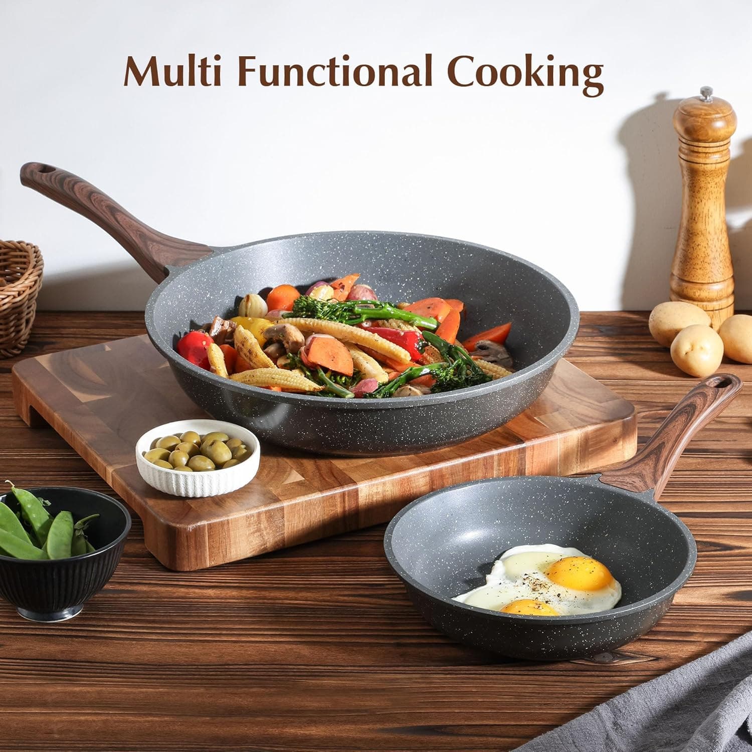 SENSARTE Nonstick Frying Pan Skillet, Swiss Granite Coating Omelette Pan, Healthy Stone Cookware Chef's Pan, PFOA Free (8/9.5/10/11/12.5 Inch) (9.5 Inch) - Image 8