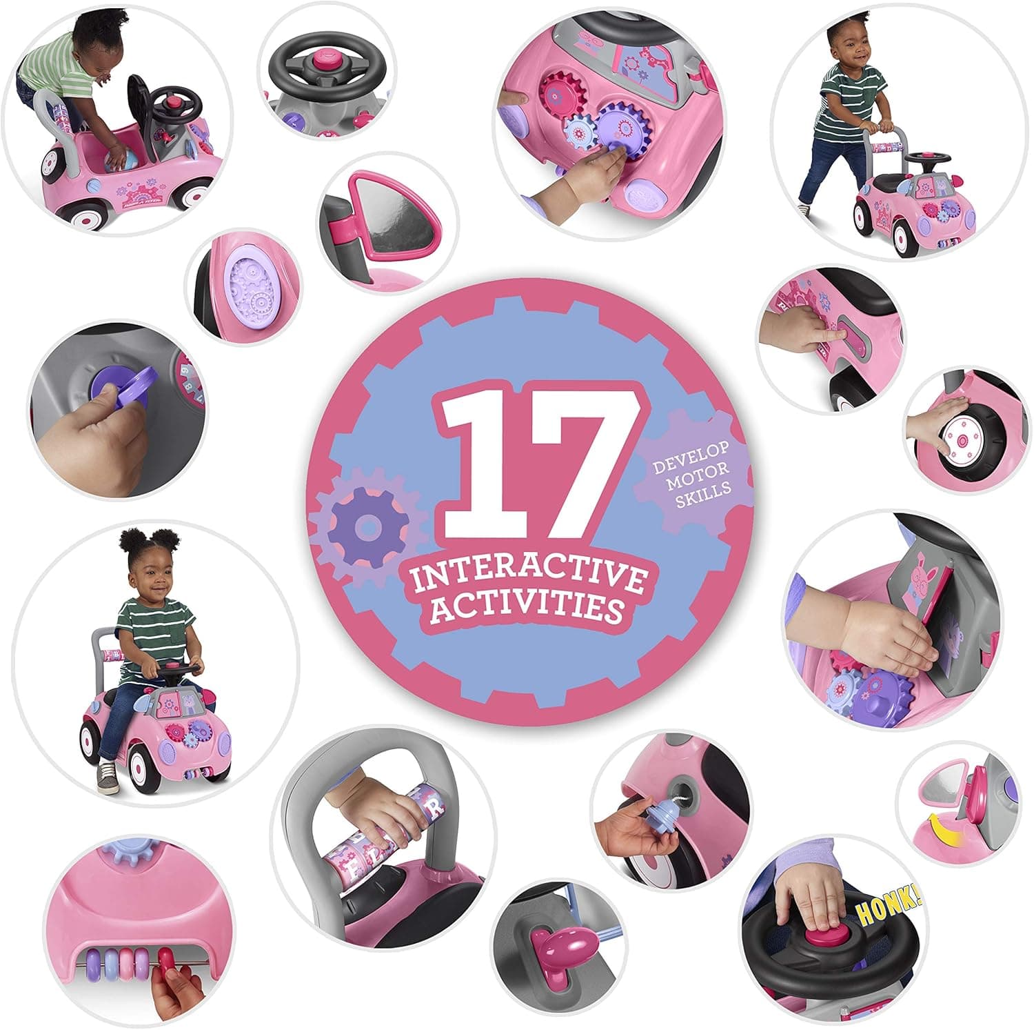 Kids Car, Baby Toys for Kids, Toddler Toys 2-3, Radio Flyer Creativity Car: Pink Ride-On, for Ages 1-3 Years - Image 3