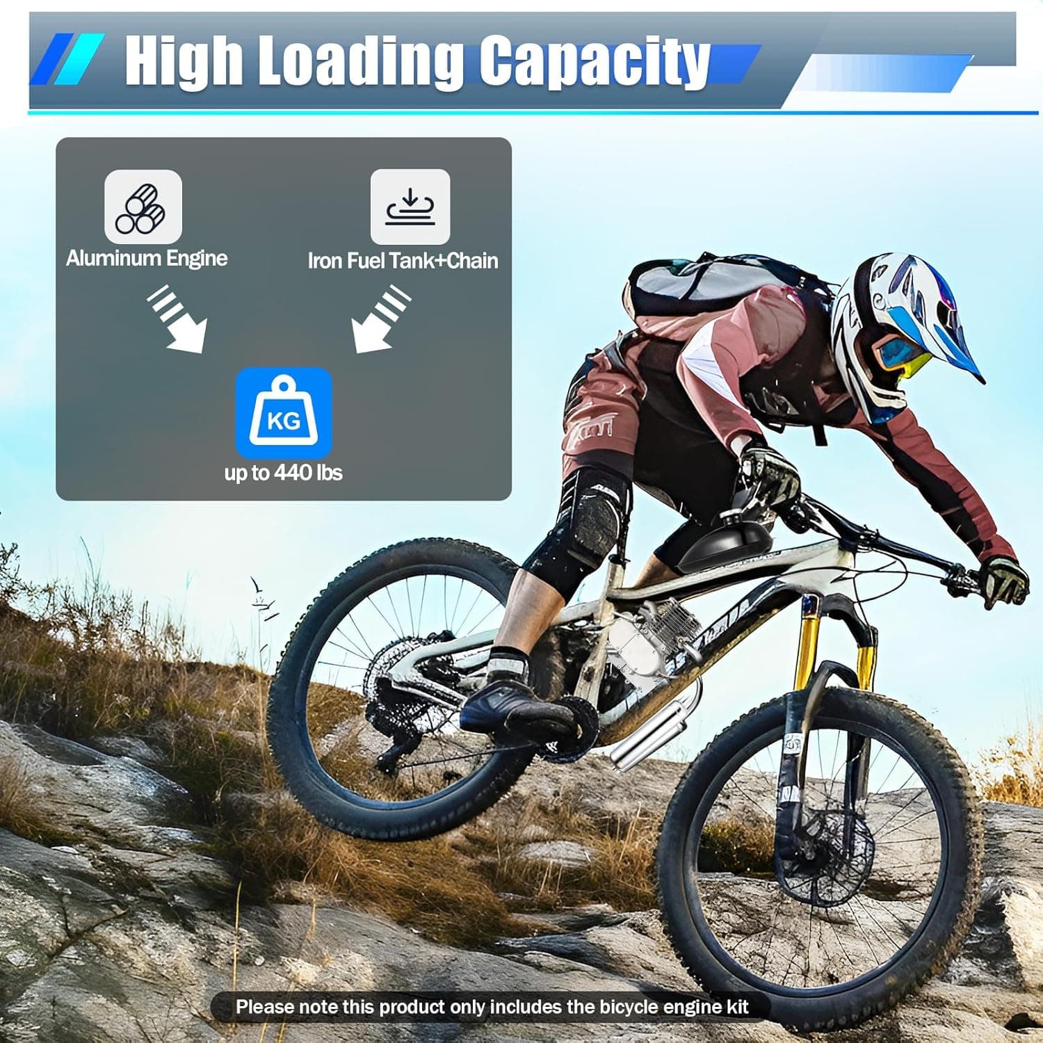 100CC Bicycle Engine Kit, 2 Stroke Gas Powered Bike Motor Conversion Kit Gas Motorized Motor Bike Motor Cycle Full Set Carburetor Assembly CDI Ignition Exhaust Muffler Fuel Tank (with Valve) - Image 5