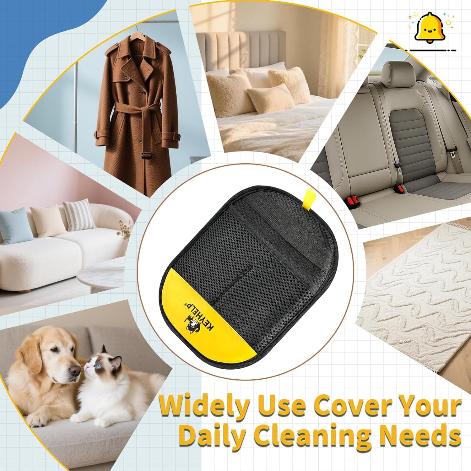 Pet Hair Removal Glove for Dogs & Cats, Newly Upgraded Reusable Electrostatic Pet Hair Glove, Magic Brush Pet Hair Remover Tool for Clothing, Couch, Carpet, Car Seat BlackYellow - Image 4