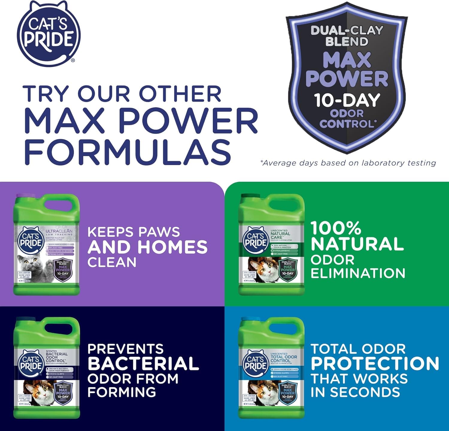 Cat's Pride Max Power: Total Odor Control - Up to 10 Days of Powerful Odor Control - Strong Clumping - 99% Dust Free - Multi-Cat Litter, Scented, 15 Pounds 15 lbs Total Odor Control Scented - Image 8
