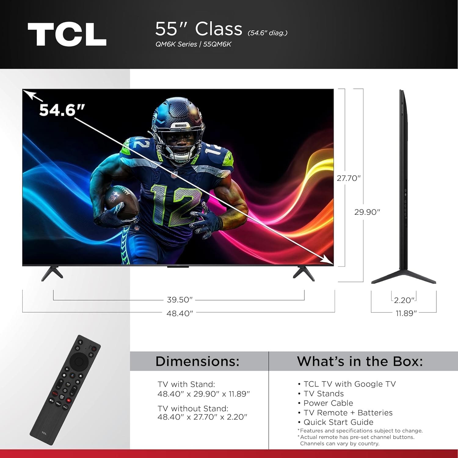 TCL 55 Inch Class QM6K Series | Mini LED QLED 4K HDR | 55QM6K, 2025 Model | 120HZ-144HZ High Brightness Smart Google TV Dolby Atmos Onkyo Audio | Voice Remote Alexa Gaming Streaming Television 55 inches - Image 3