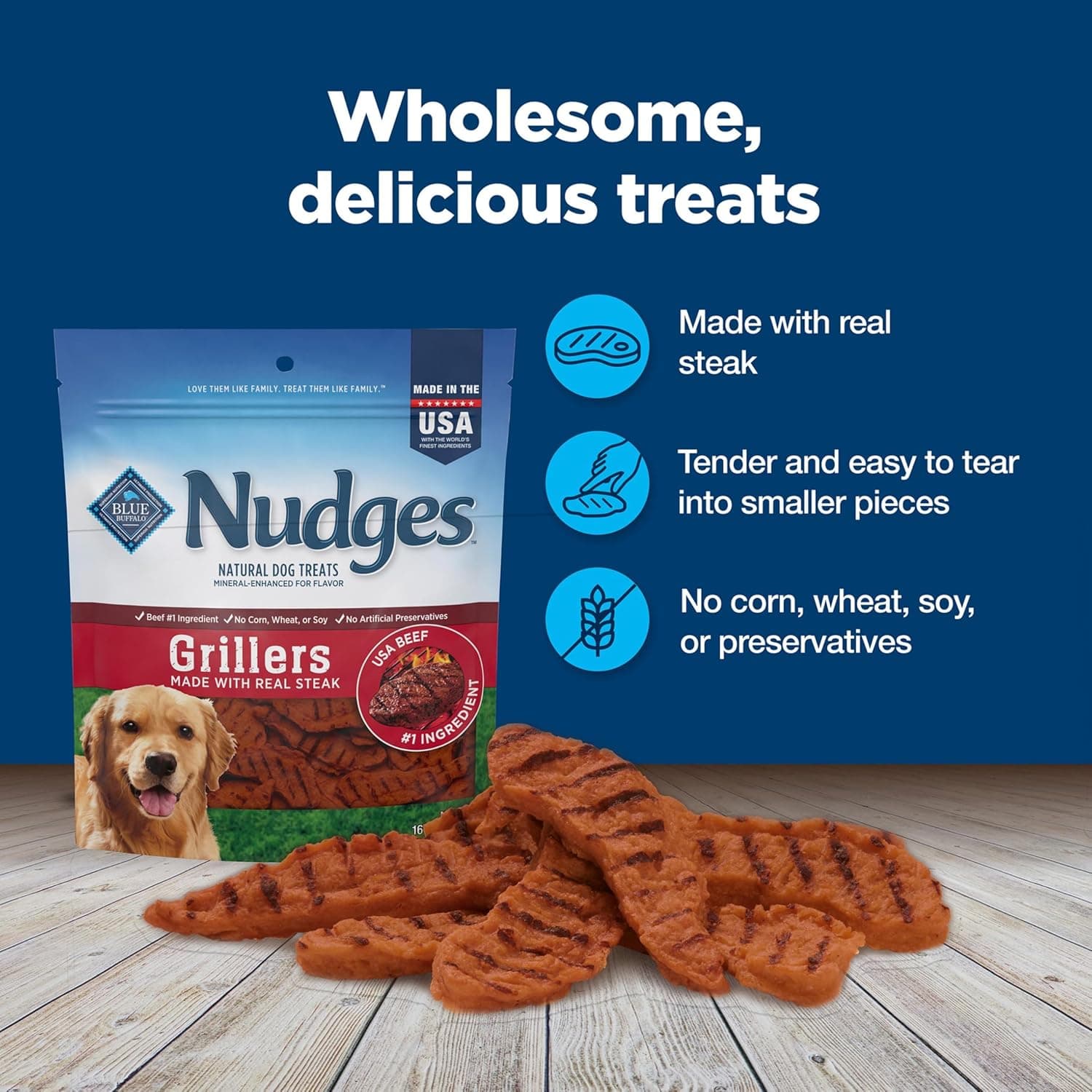 Blue Buffalo Nudges Grillers Natural Dog Treats, Made in the USA with Real Steak, 16-oz Bag Steak 16 Ounce (Pack of 1) - Image 7