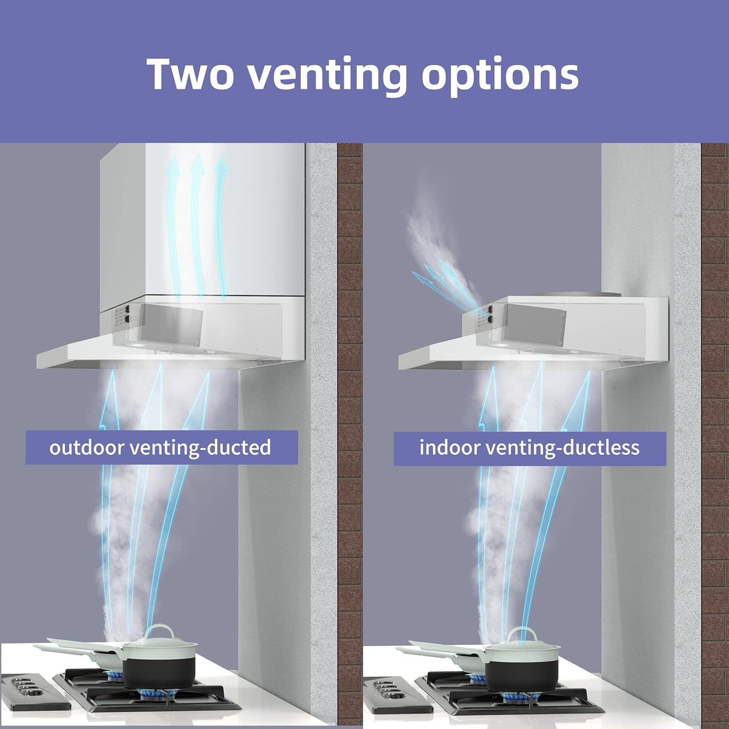 FIREGAS 30 inch Range Hood Under Cabinet, Ducted/Ductless Convertible Stainless Steel Kitchen Range Hood with Rocker Button Control, 2 Speed Exhaust Fan, 300 CFM Aluminum Filter Included Stainless Steel 30 Inch - Image 5