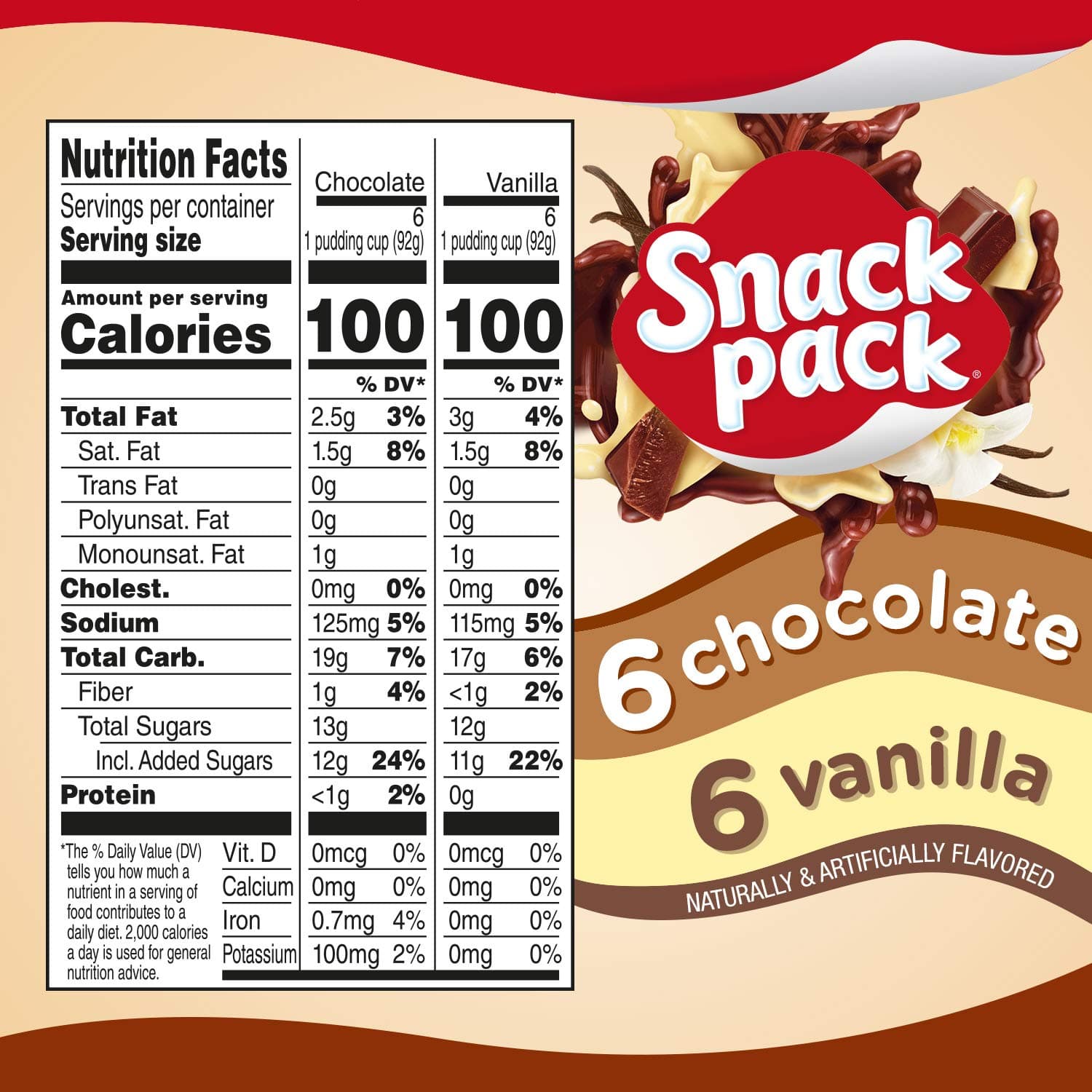 Snack Pack Chocolate and Vanilla Flavored Pudding Cups, 3.25 oz., 12-Count Family Pack 3.25 Ounce (Pack of 12) - Image 3