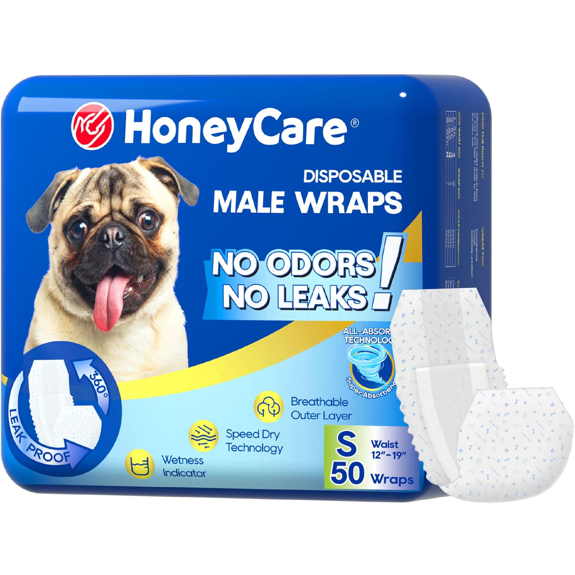 HONEY CARE All-Absorb A26 Male Dog Wrap, 50 Count, Small 1 50 Count Pack of 1