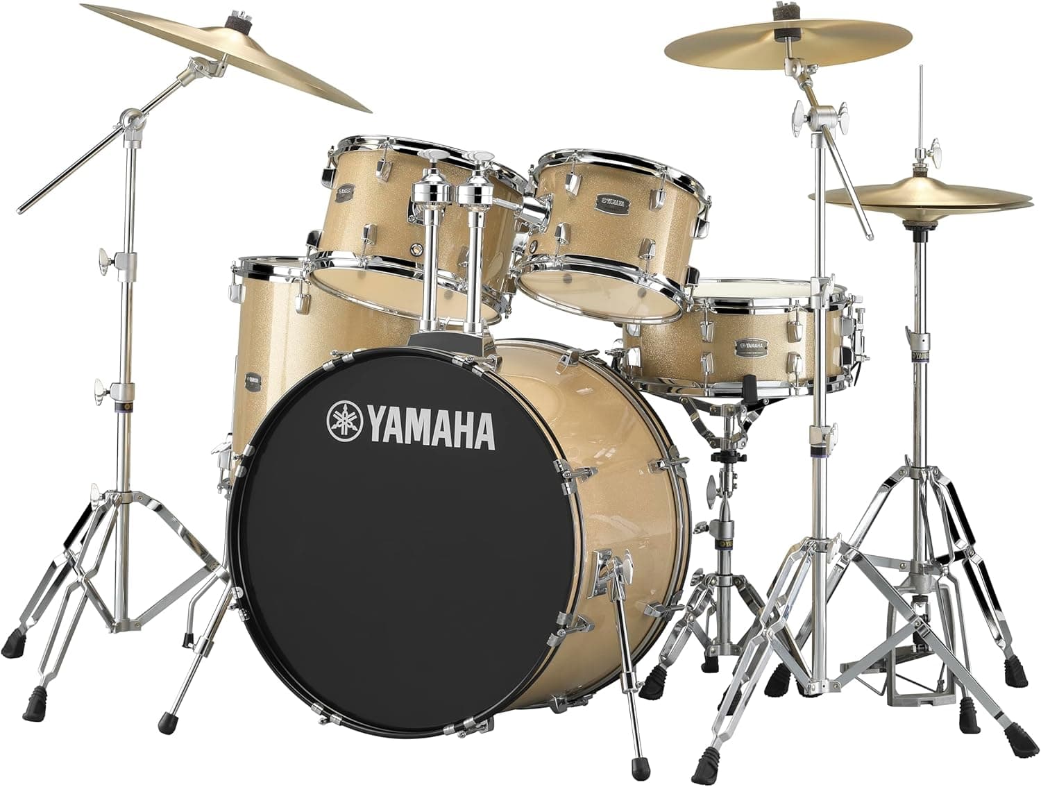 Yamaha Rydeen 5-Piece Drum Set With 22" Bass Drum, Floor Tom, 2 Toms With Ball Clamp And Wood Snare Drum, Champagne Glitter 22" Bass Drum Champagne Glitter - Image 2