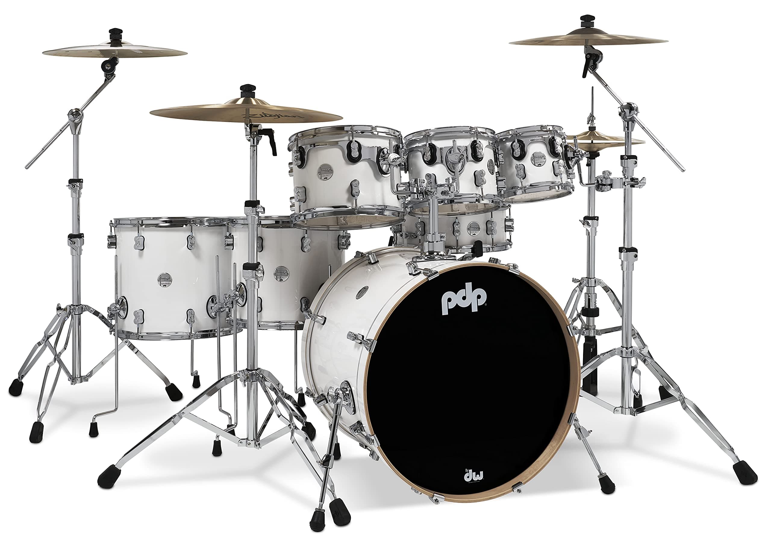 PDP By DW 7-Piece Concept Maple Shell Pack with Chrome Hardware Pearlescent White Concept Maple 7-Piece Pearlexcent White Base