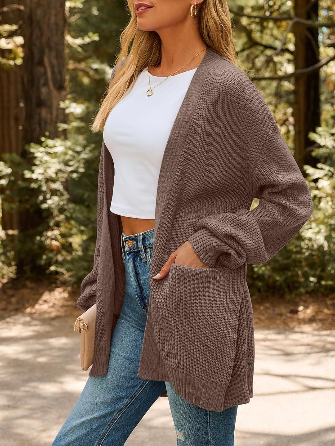 LILLUSORY Womens Oversized Cardigans Soft Knit Cardigan Sweater with Pockets Nutmeg Medium - Image 4
