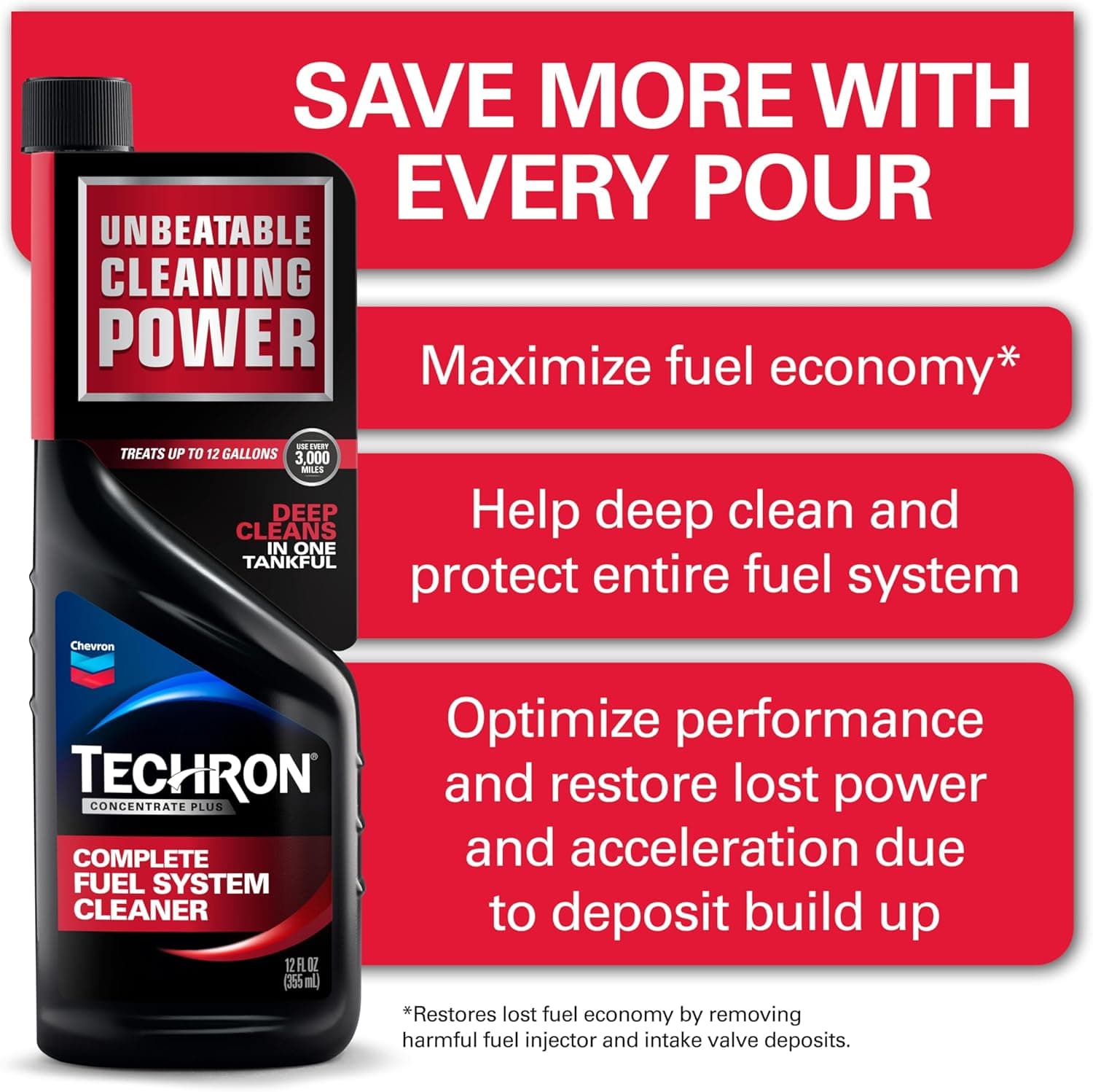 Chevron Techron Concentrate Plus Fuel System Cleaner, 12 oz, Pack of 1 12 Ounce (Pack of 1) 12 oz. - Image 4