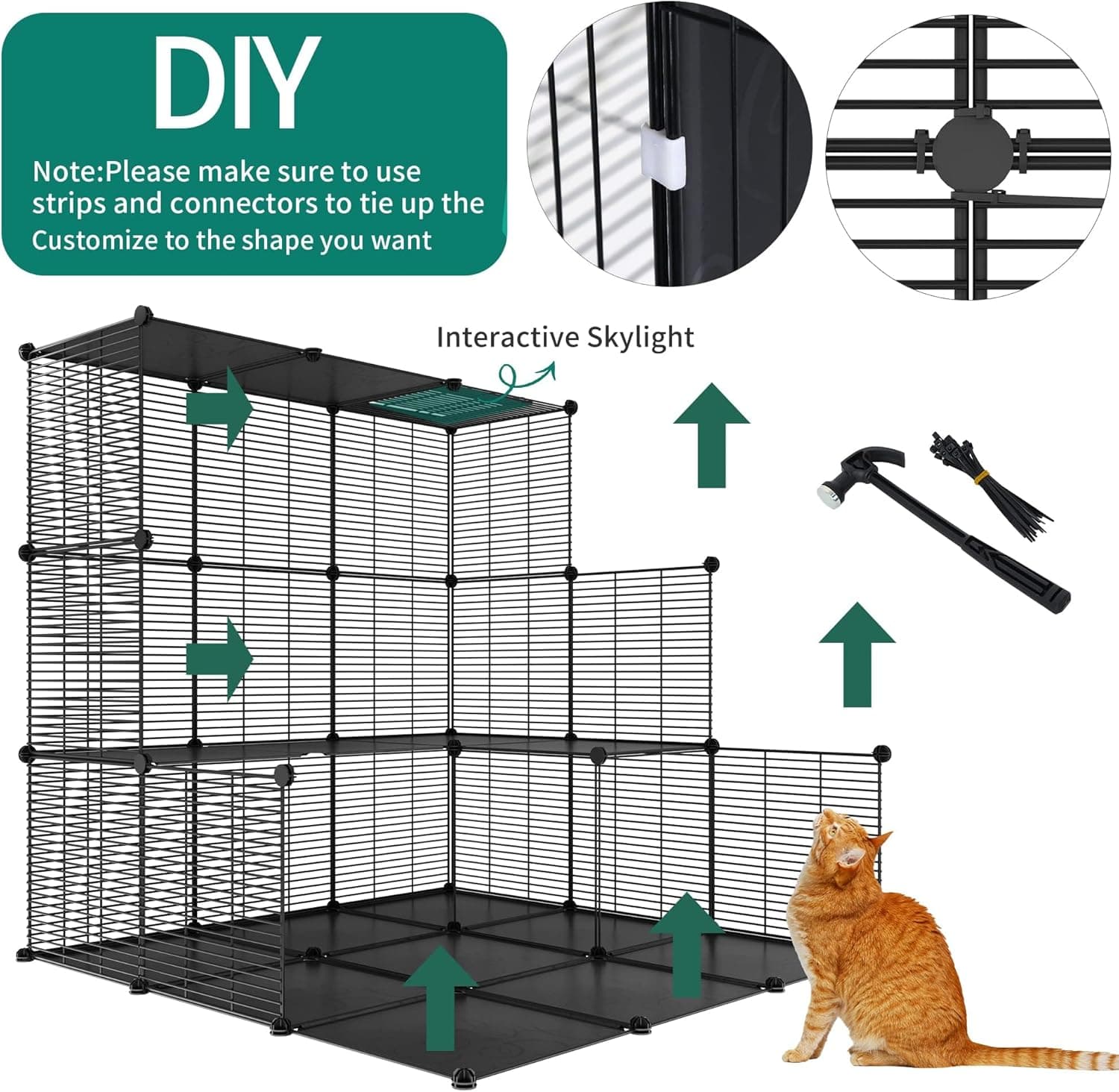 YITAHOME Cat Cage Indoor Cat Enclosures DIY Cat Playpen Metal Kennel with Extra Large Hammock for 1-2 Cats, Ferret, Chinchilla, Rabbit, Small Animals 28.0"L x 28.0"W x 41.0"H - Image 9