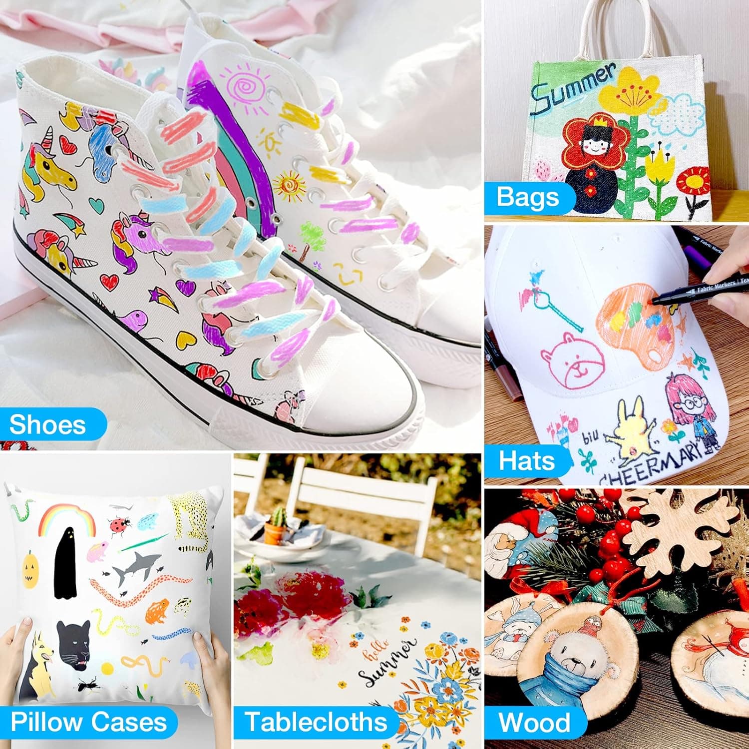 KERIFI Dual Tip Fabric Markers Permanent for Clothes, 20 Colors Fabric Decorating Paint Pens for Kids, T-Shirt Shoe Markers for Sneakers Clothing Canvas Textile Bibs Coloring Book (Chisel & Fine Tip) - Image 5