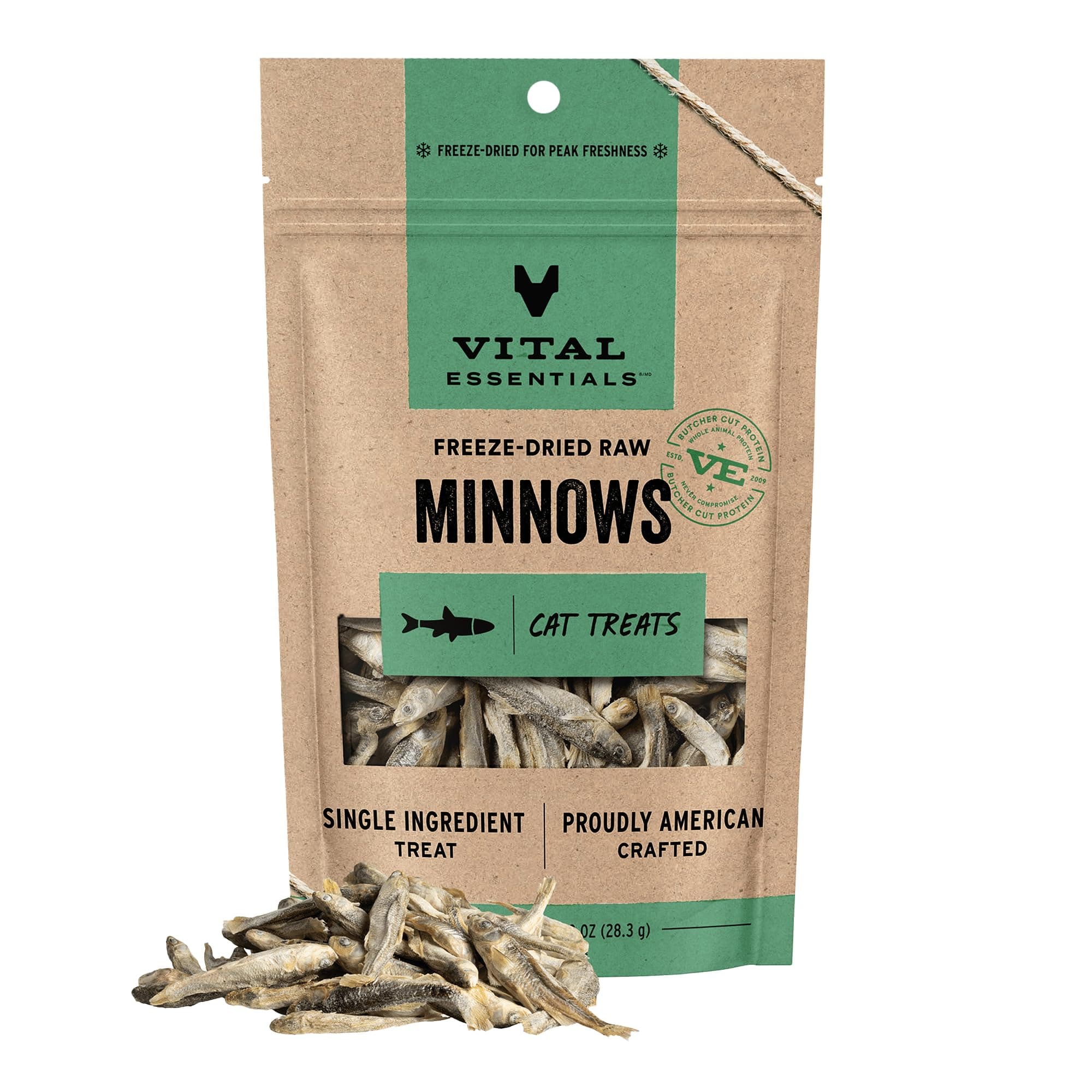 Vital Essentials Minnows Cat Treats, 1 oz | Freeze-Dried Raw | Single Ingredient | Grain Free, Gluten Free, Filler Free Minnows 1 Ounce (Pack of 1)