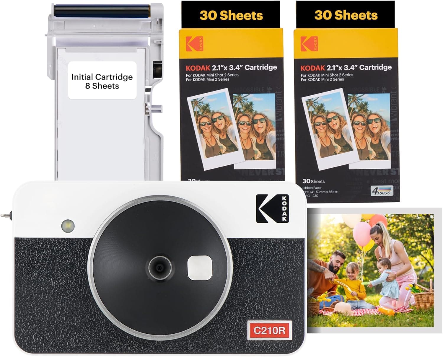 KODAK Mini Shot 2 Retro 4PASS 2-in-1 Instant Digital Camera and Photo Printer (2.1x3.4 inches) Initial 8 Sheets + 60 Sheets Bundle, White White 2x3 Camera + 68 Sheets - Image 2