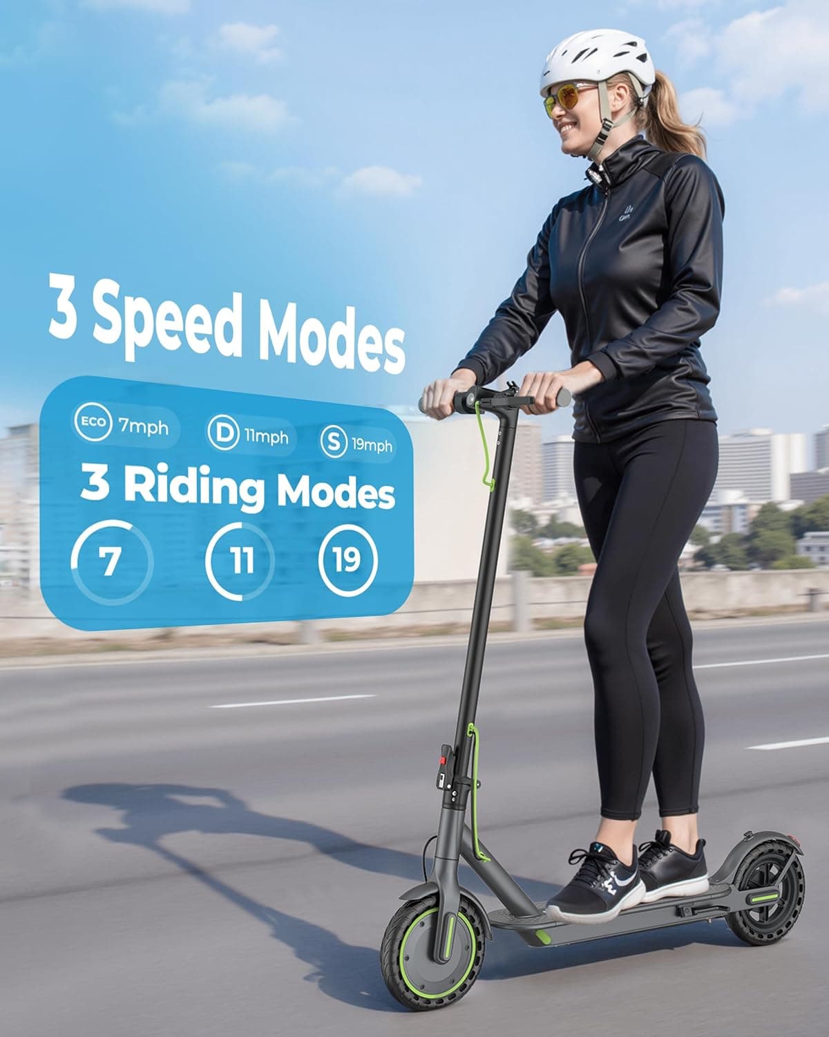Electric Scooter - 8.5"/10'' Solid Tires, 350W/500W Motor, Up to 19-22MPH and 21-24Miles Long-Range Portable Commuting Scooter for Adults with Double Braking System and App 350W 8.5'' 15Miles Green - Image 5