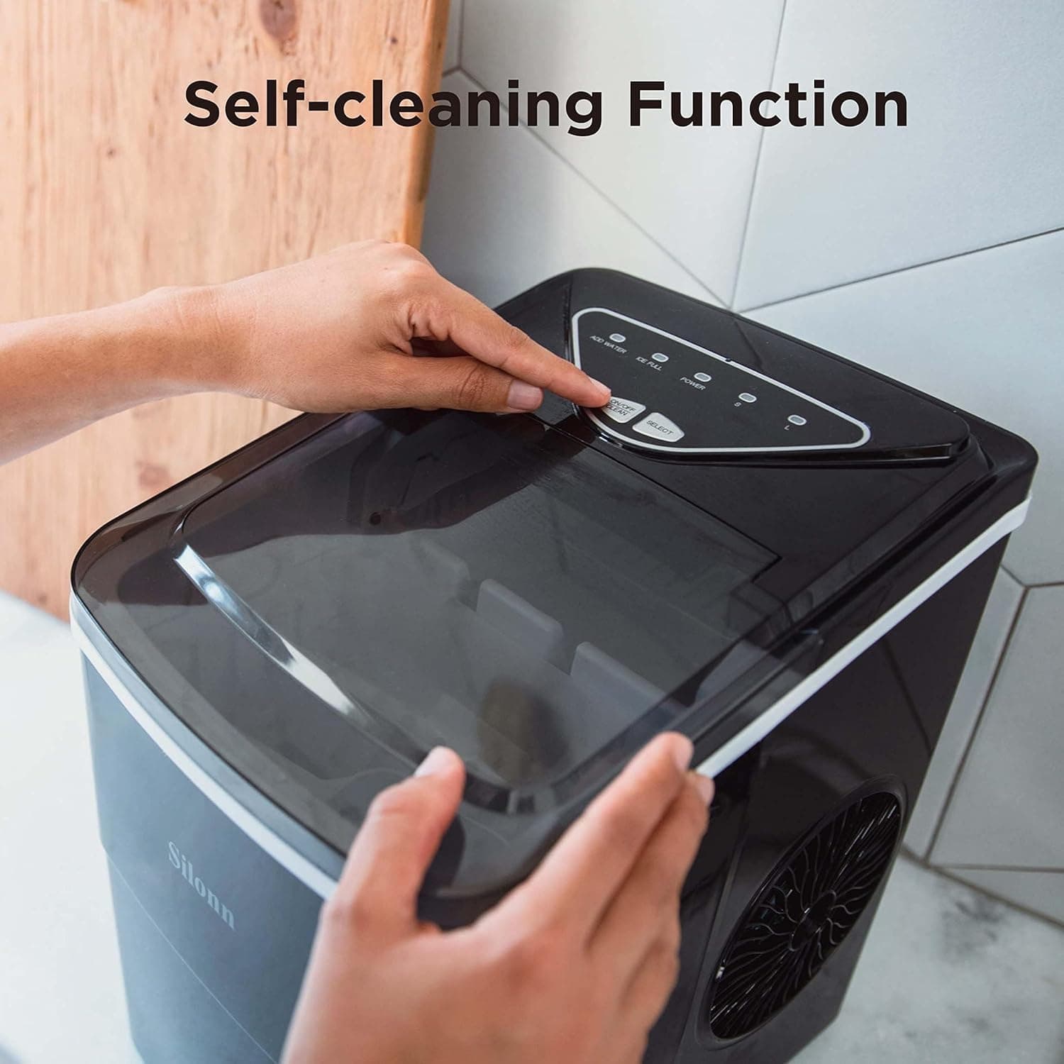 Silonn Countertop Ice Maker Machine - Auto-Cleaning Portable Ice Maker, 26lbs in 24Hrs, 2 Sizes of Bullet Ice for Home Kitchen Office Bar Party, Black - Image 3