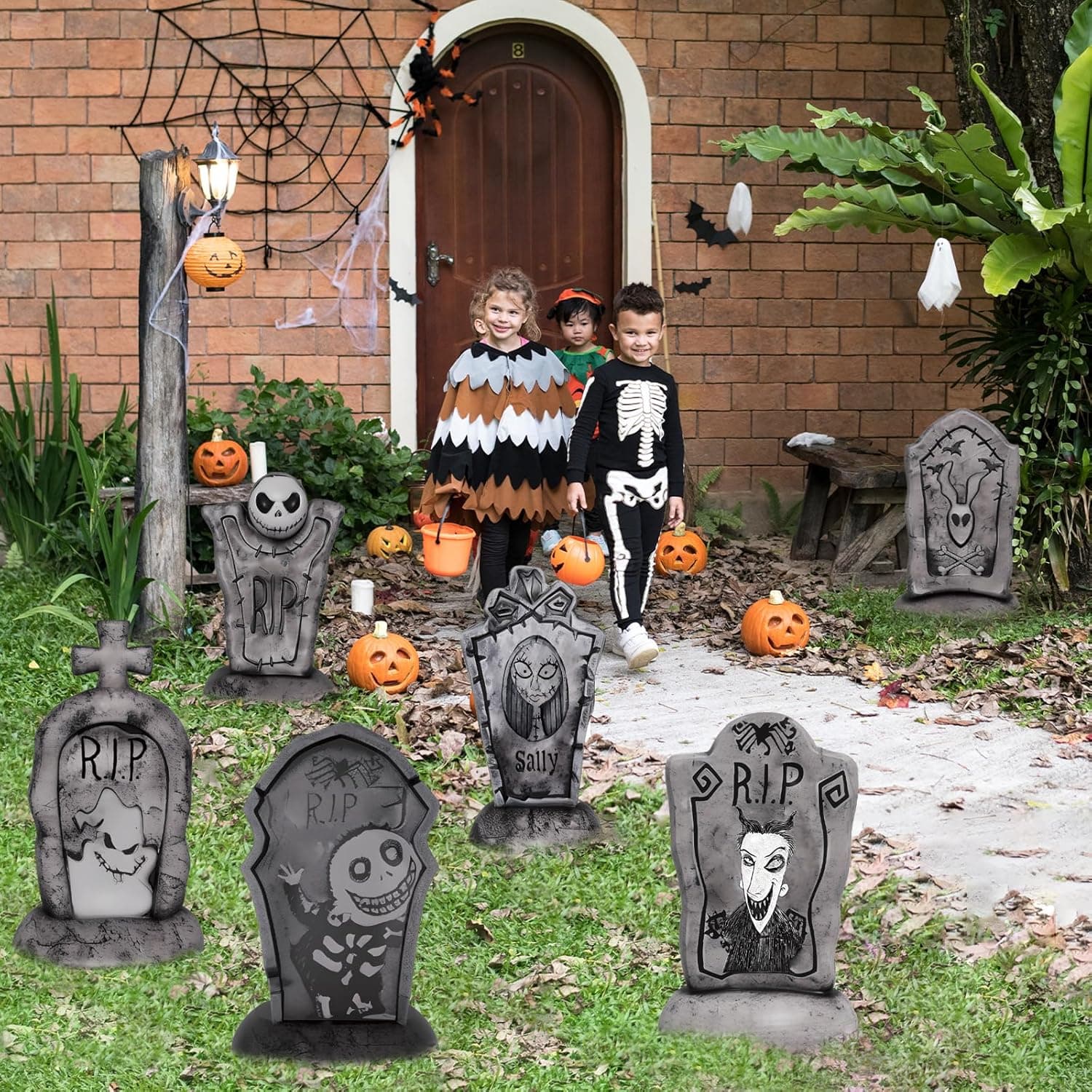 17 Inch Halloween Yard Signs Tombstones for Graves Decor Set with Stakes. Nightmare Before Christmas Inspired, Halloween Gravestones Outdoor Decorations Scary Decoration Displays for Party - Image 7