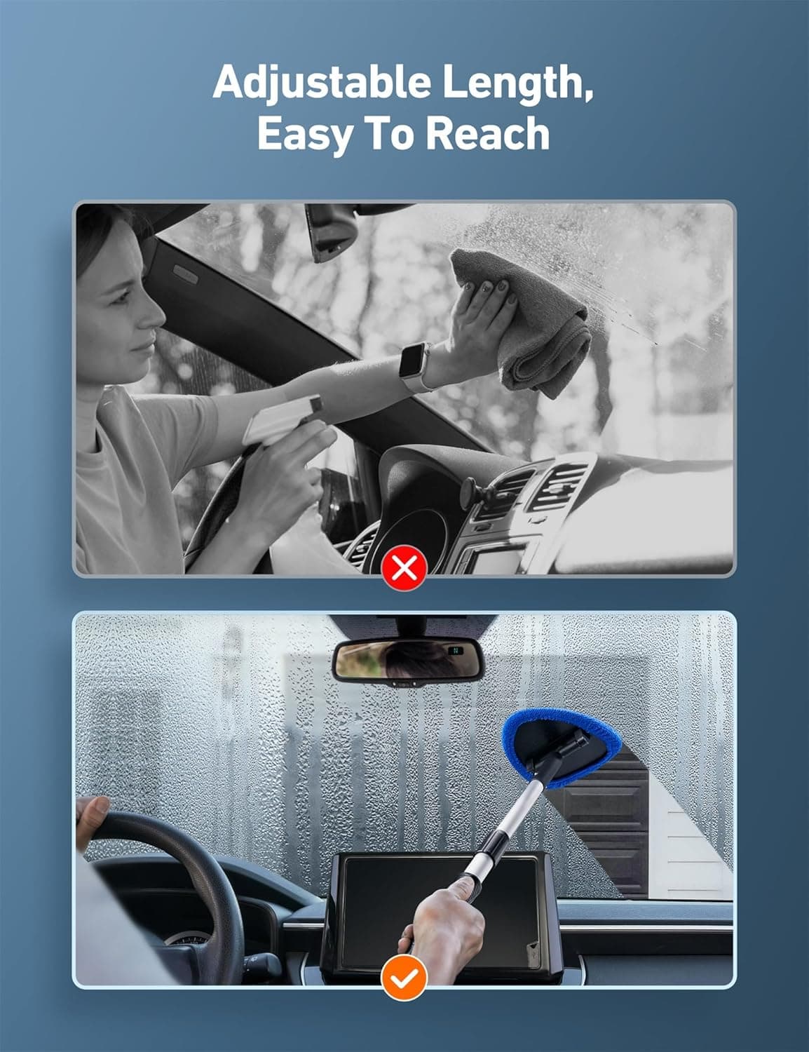 Herramienta Limpiadora de Parabrisas AstroAI, Kit de Limpieza para el Interior del Auto con Mango Extensible y 4 Reusables de Alta Densidad Mejorados - Image 8