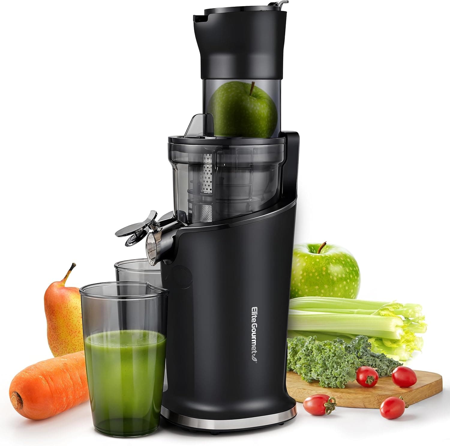 Elite Gourmet EJX017 Whole Fruit 3” Feeding Chute, Dynamic Masticating Slow Juicer, High Yield Cold Press Juice Extractor, Nutrient and Vitamin Dense, Easy to Clean, 27 oz Juice Cup, Black Black 27 ounce - Image 2