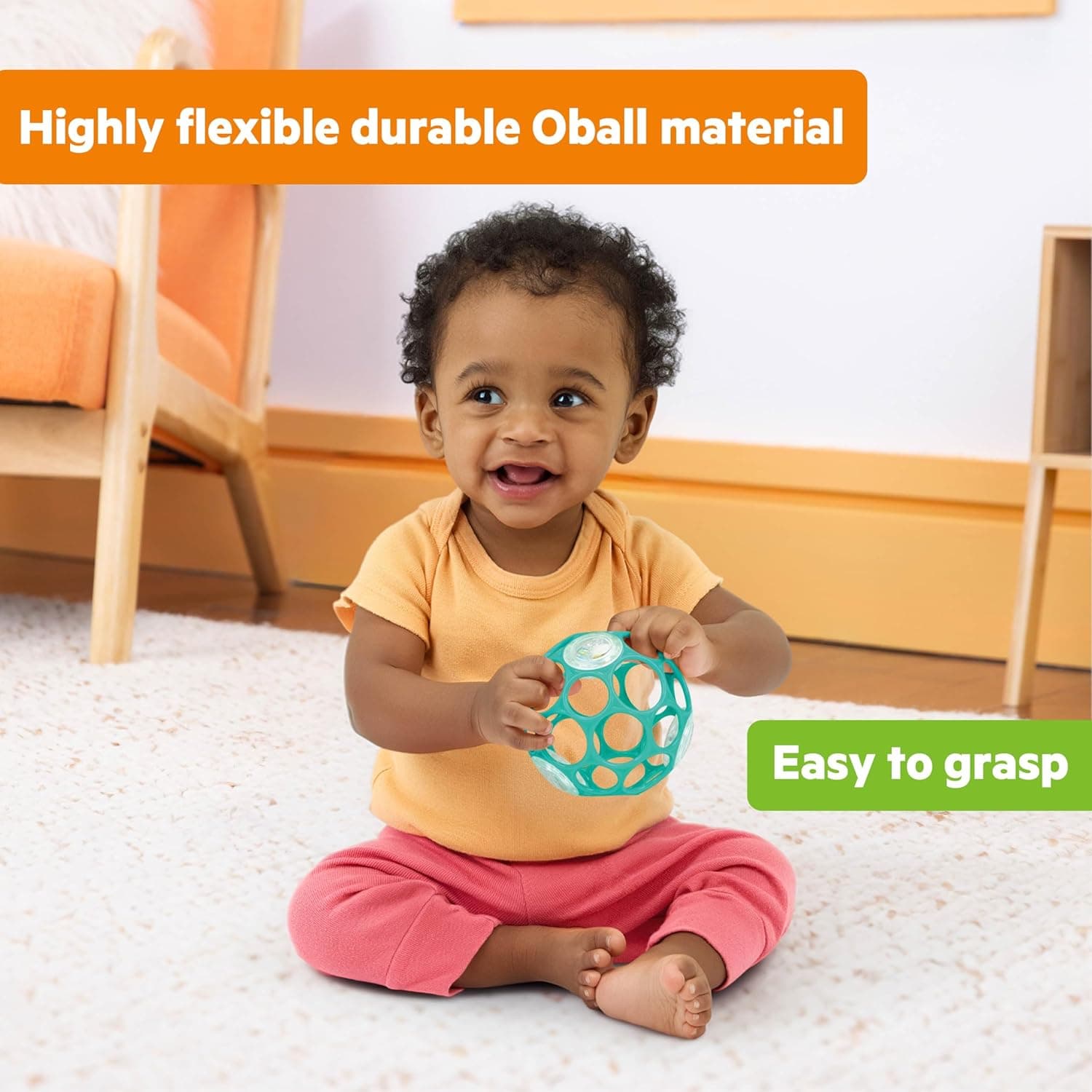 Bright Starts Oball Easy-Grasp Rattle BPA-Free Infant Toy in Teal, Age Newborn and up, 4 Inches - Image 5