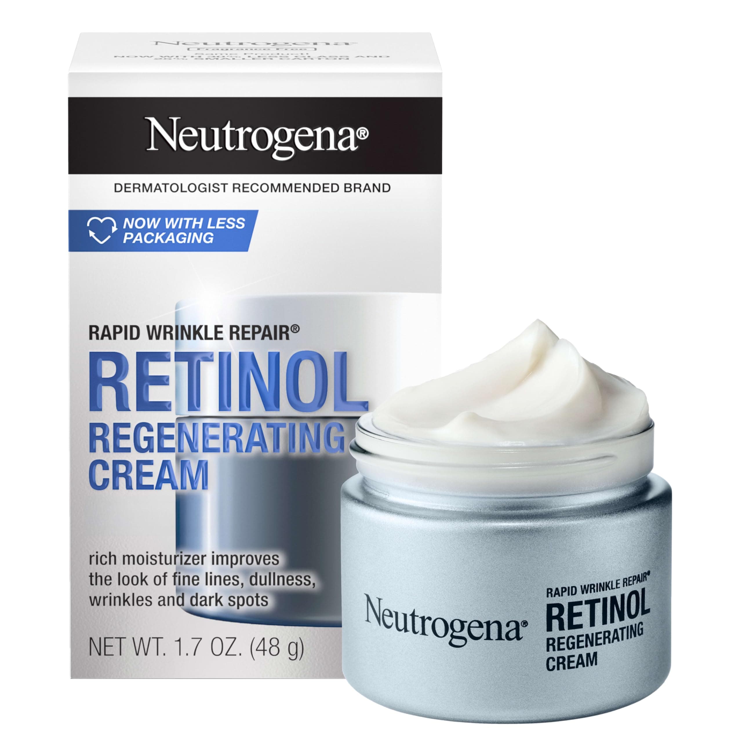 Neutrogena Rapid Wrinkle Repair Retinol Face Moisturizer, Daily Anti-Aging Face Cream with Retinol & Hyaluronic Acid to Fight Fine Lines, Wrinkles, & Dark Spots, 1.7 oz 1.7 Ounce (Pack of 1)