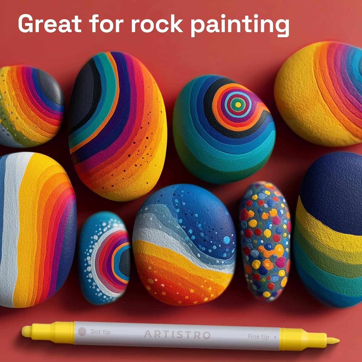 ARTISTRO 24 Marcadores de Pintura Acrílica para Piedra, Tela, Madera, Vidrio, Decoración - Plumas de Pintura de Doble Punta para Libros para Colorear para Adultos, Adolescentes, Niños - Kit de Suministros de Arte y Manualidades - Idea de Regalo 24 Multicolor - Image 8