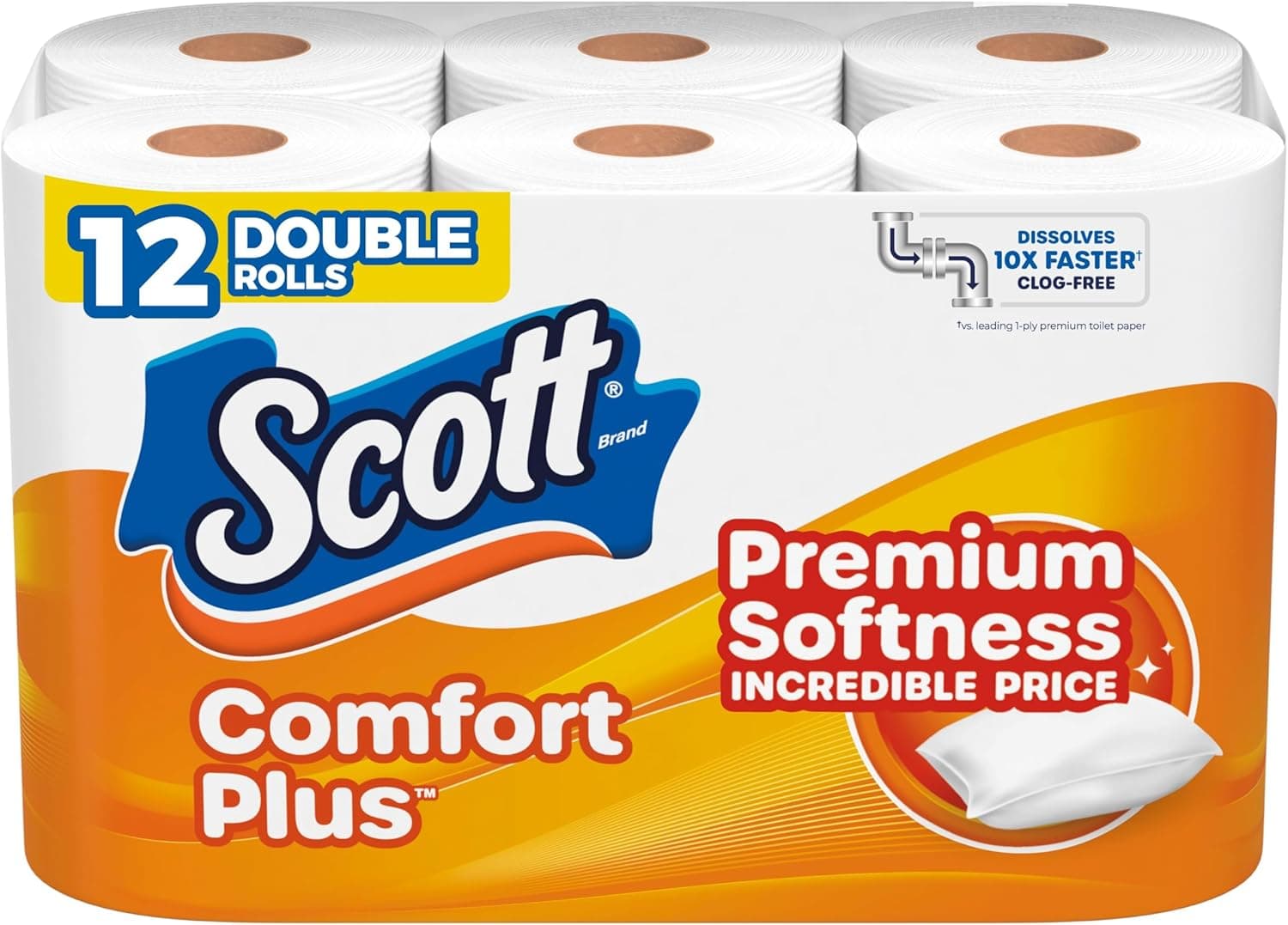 Scott ComfortPlus Toilet Paper, 12 Double Rolls, 231 Sheets per Roll, Septic-Safe, 1-Ply Toilet Tissue Double 231 sheets (Pack of 12) - Image 2