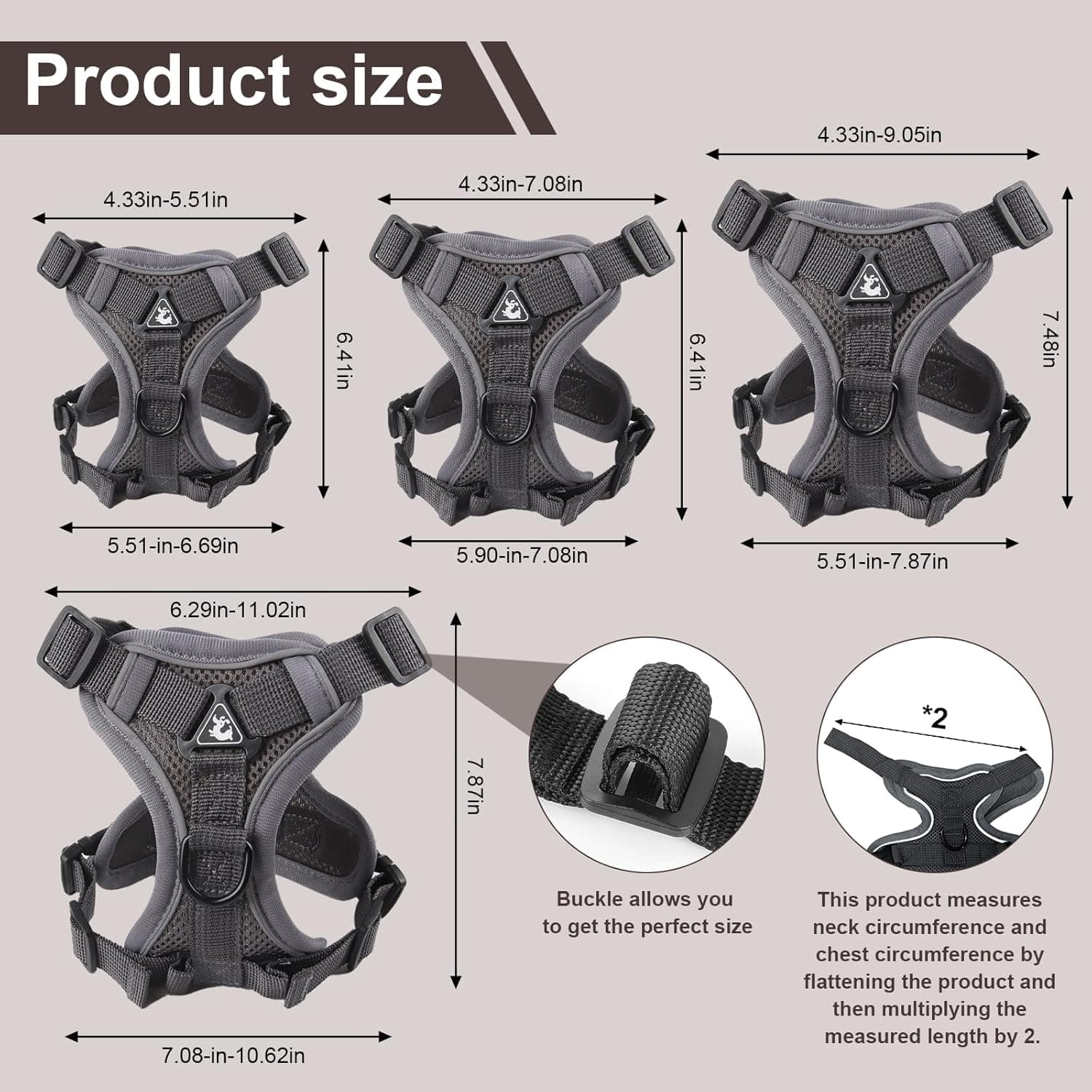 Wanheart cat Chest Harness and Leash, Anti-Escape Adjustable Soft mesh cat Leash and Chest Harness Set for All Types of Cats cat Vests (Grey, 11.02-16.5lb) L grey - Image 3