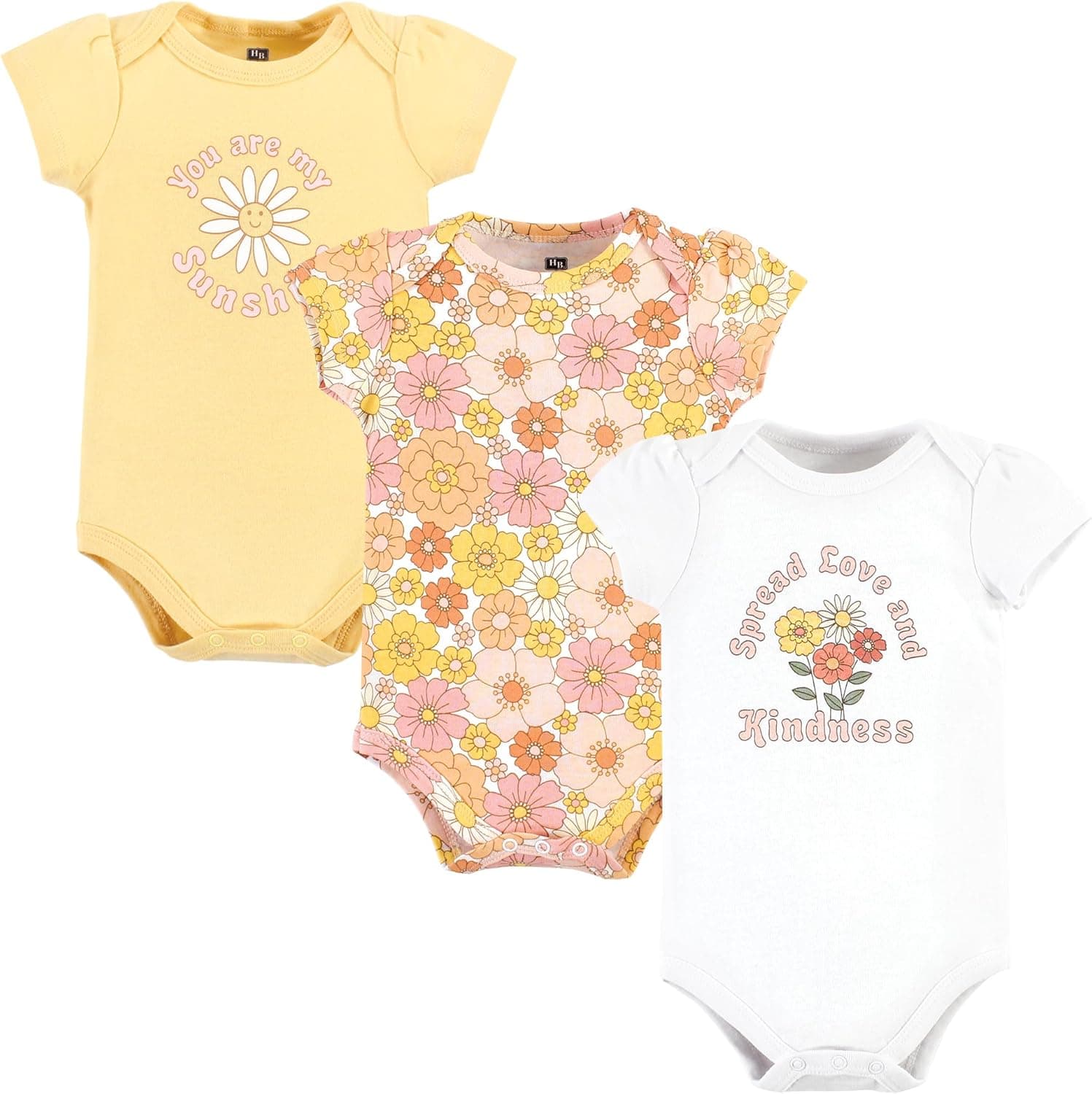 Hudson Baby Unisex Baby Cotton Bodysuits, Peace Love And Flowers, 3-6 Months - Image 2
