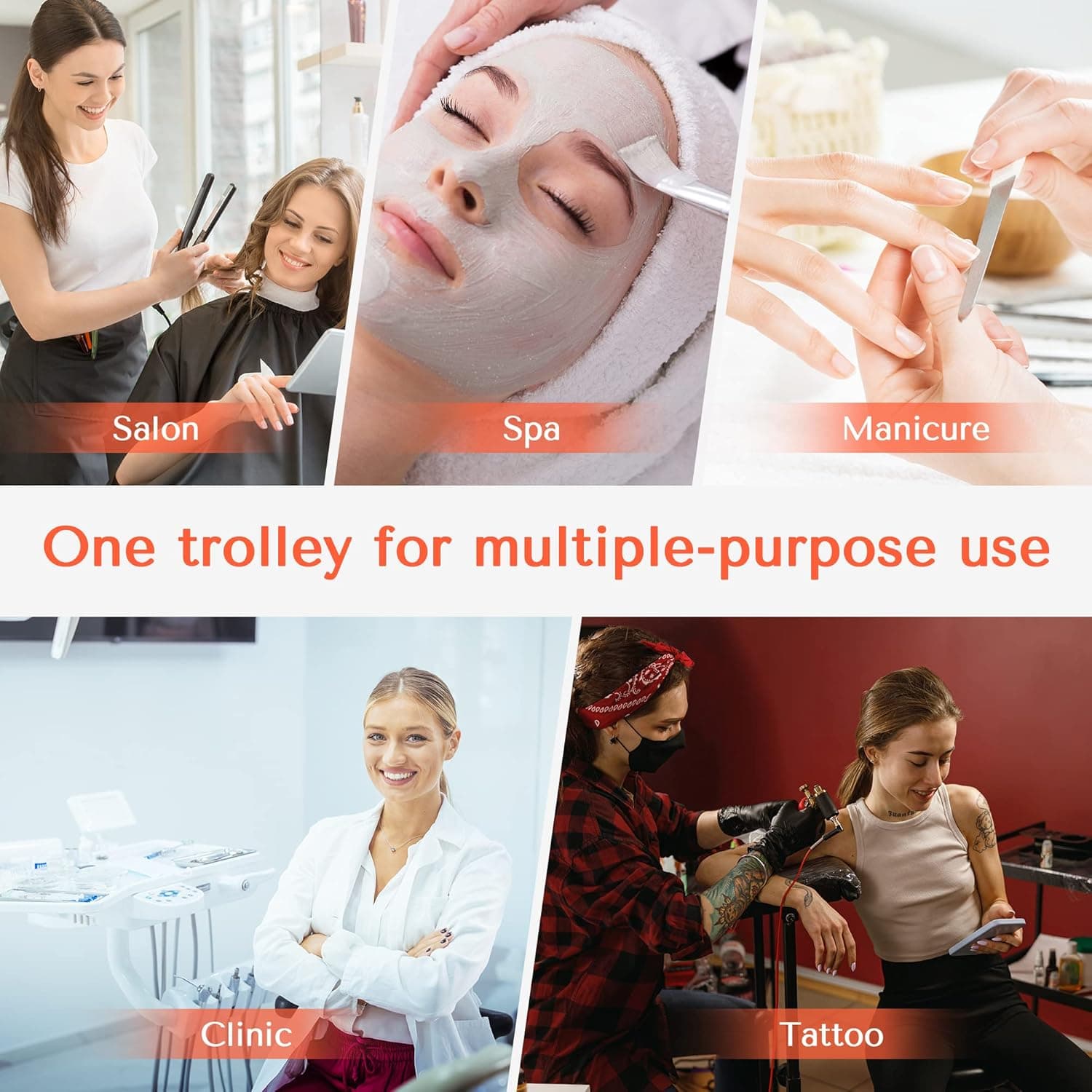 TASALON Professional Salon Trolley Cart, Lockable 6 Trays & 2 Holders, Space Saving Mobile Storage for Hair Salon and Beauty Station​ - Pink - Image 7